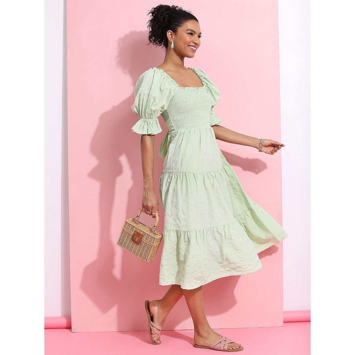 Tokyo Talkies X Styli Tie Back Puff Sleeve Tiered Midi Dress-women-clothing-dresses-image-5
