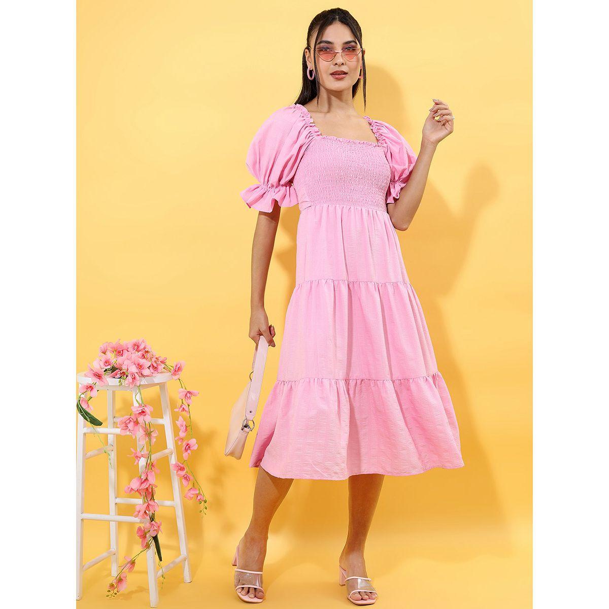 Tokyo Talkies X Styli Tie Back Puff Sleeve Tiered Midi Dress-women-clothing-dresses-image-1