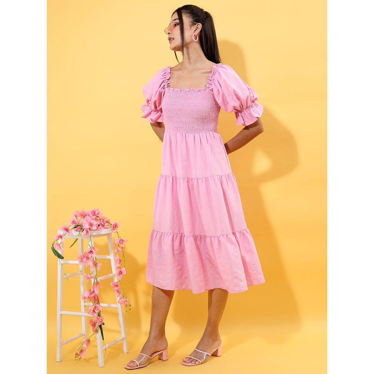 Tokyo Talkies X Styli Tie Back Puff Sleeve Tiered Midi Dress-women-clothing-dresses-image-2