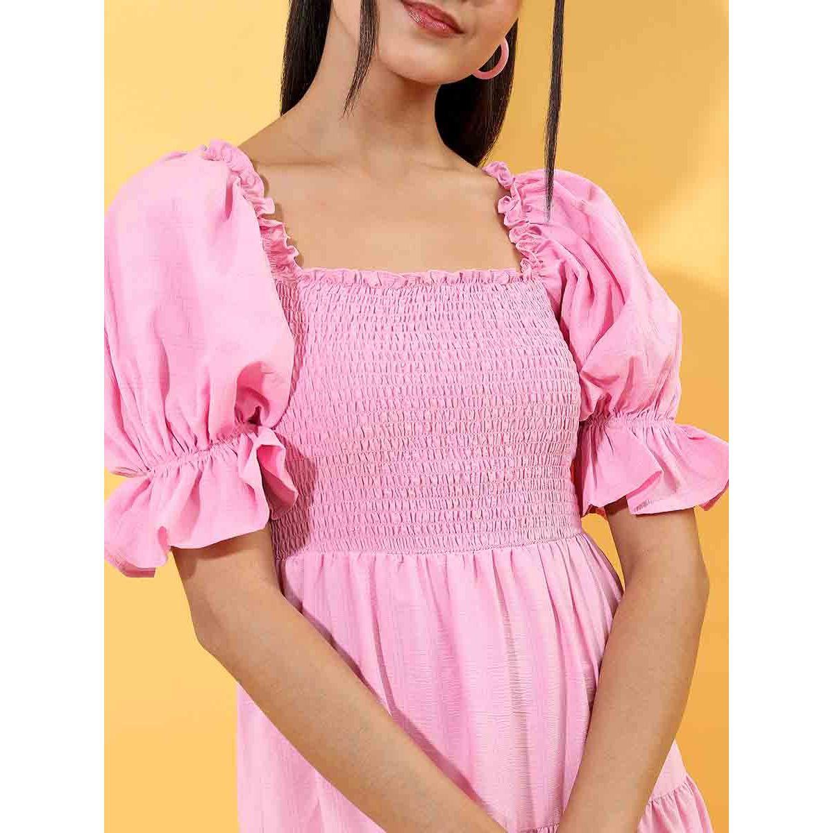 Tokyo Talkies X Styli Tie Back Puff Sleeve Tiered Midi Dress-women-clothing-dresses-image-4