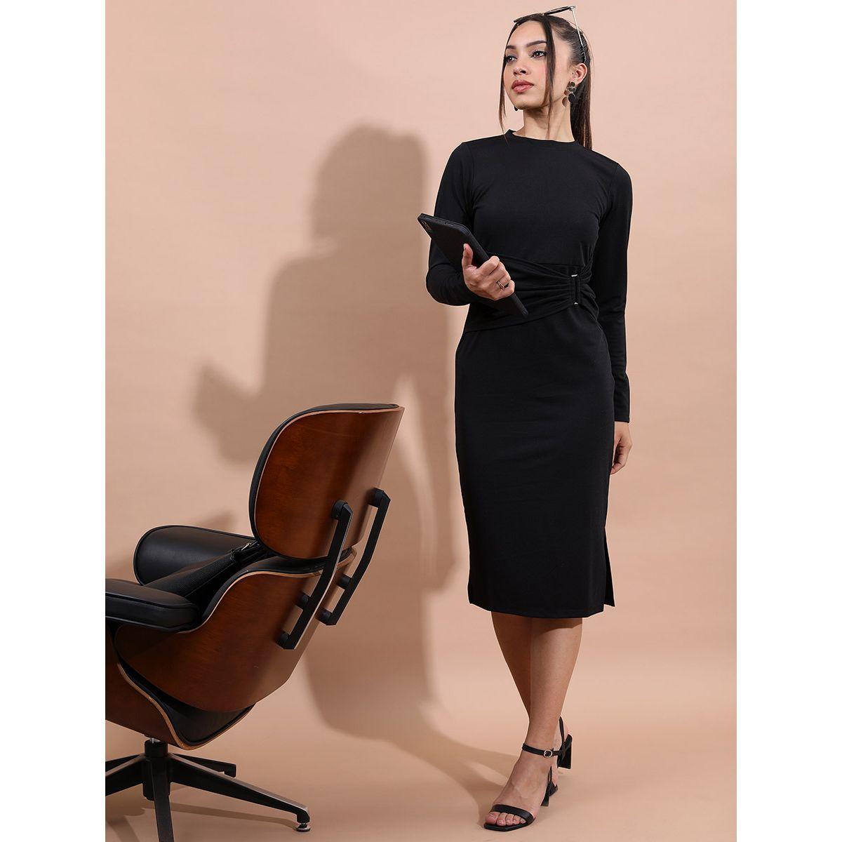 Tokyo Talkies X Styli Wrap Front Belt Bodycon Midi Dress-women-clothing-dresses-image-1