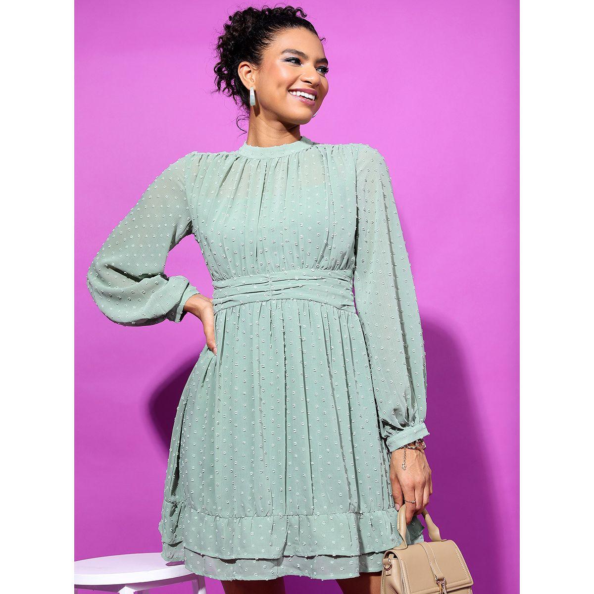 Tokyo Talkies X Styli Dobby High Neck Skater Mini Dress-women-clothing-dresses-image-4