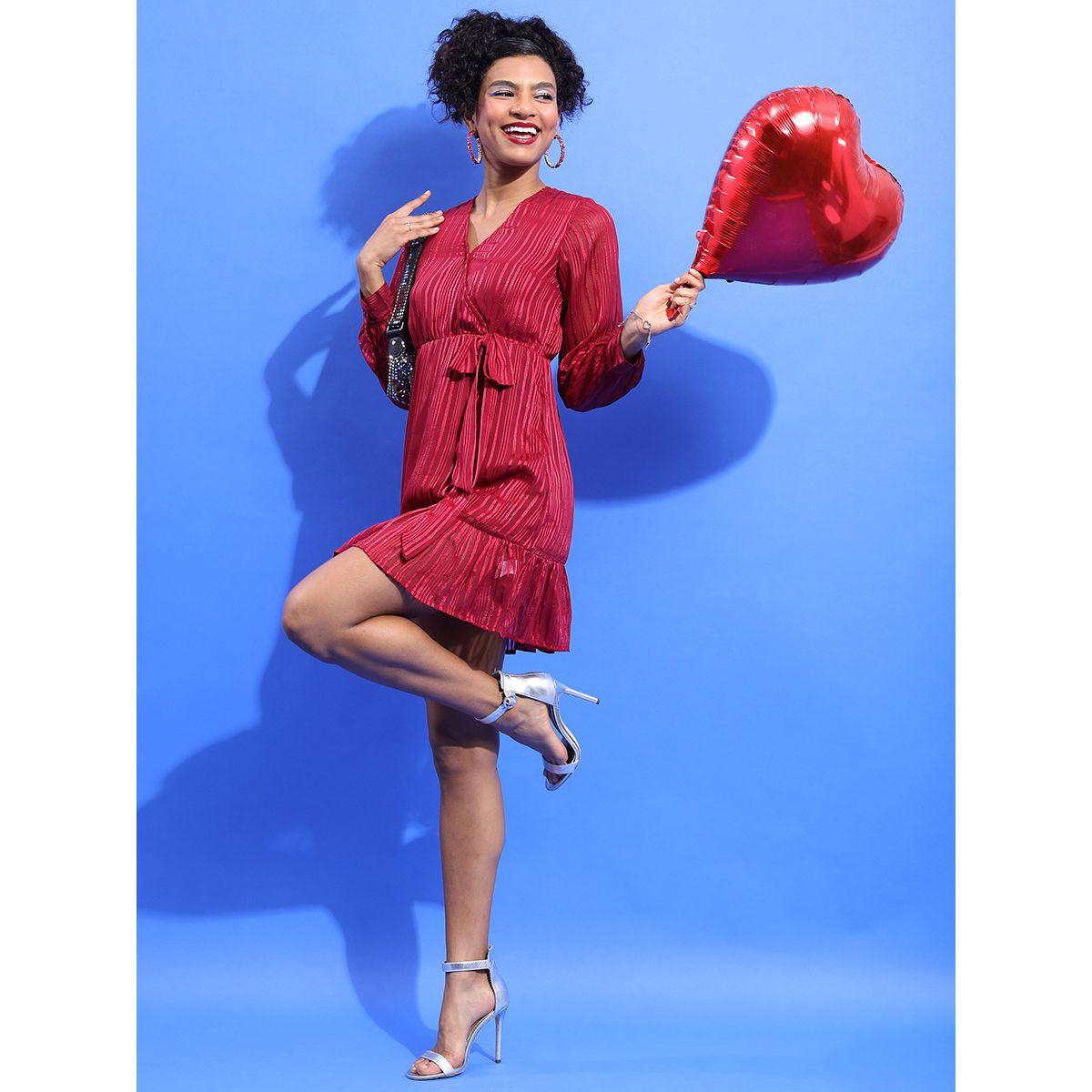 Tokyo Talkies X Styli Satin Frill Hem Wrap Front Mini Dress-women-clothing-dresses-image-2