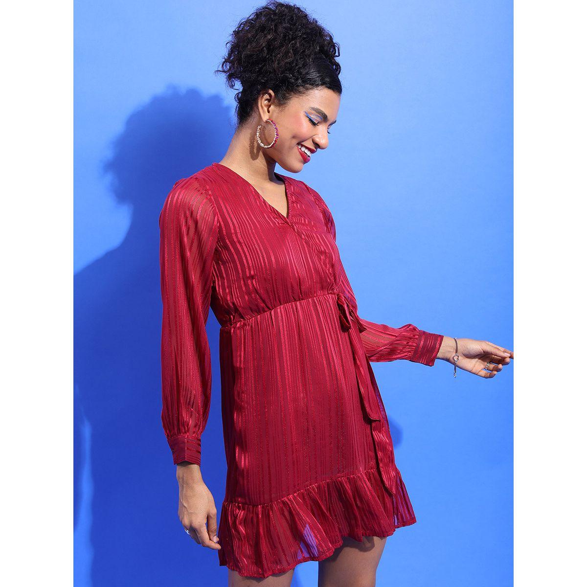 Tokyo Talkies X Styli Satin Frill Hem Wrap Front Mini Dress-women-clothing-dresses-image-4