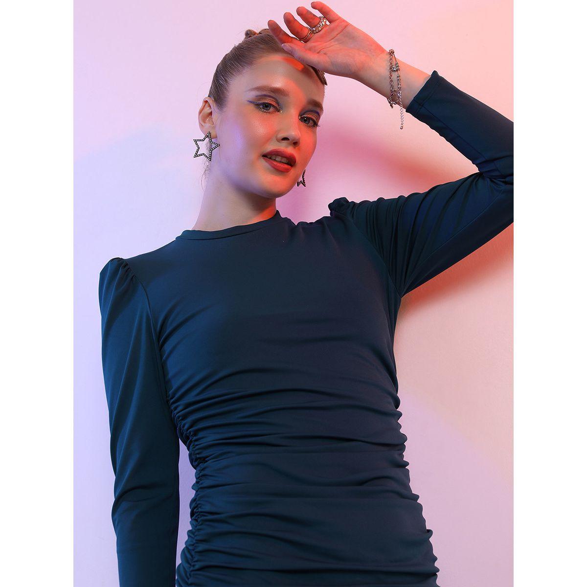 Tokyo Talkies X Styli Side Gathered Puff Sleeve Bodycon Mini Dress-women-clothing-dresses-image-7