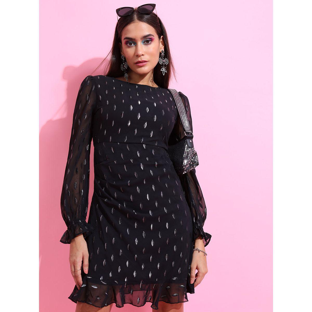 Tokyo Talkies X Styli Self Design Long Sleeve Mini Dress-women-clothing-dresses-image-1