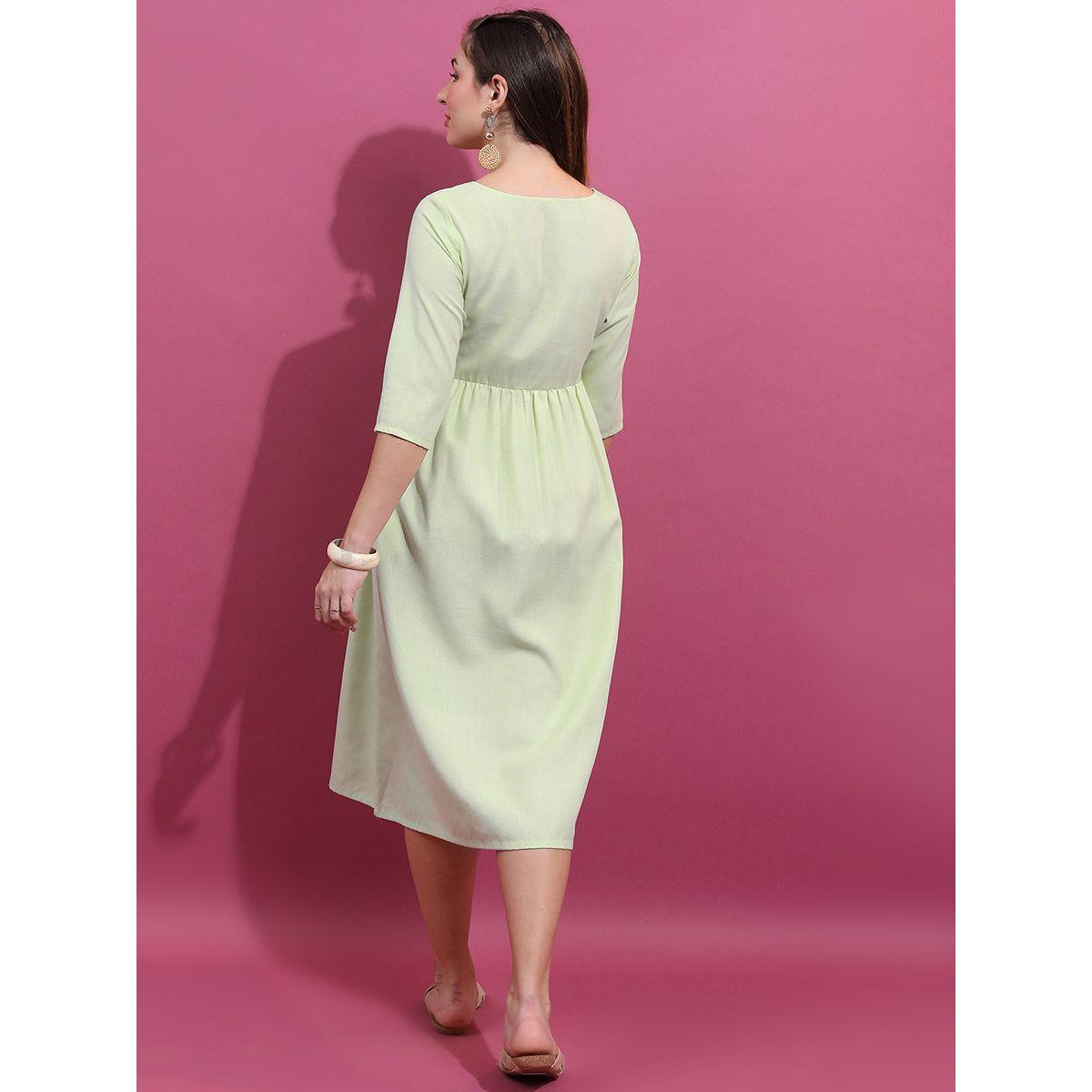 Vishudh X Styli Embroidered Yoke 3/4 Sleeve A-Line Midi Dress-women-clothing-dresses-image-3