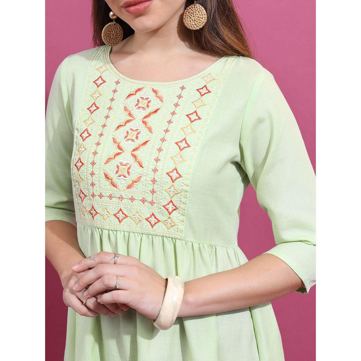Vishudh X Styli Embroidered Yoke 3/4 Sleeve A-Line Midi Dress-women-clothing-dresses-image-4