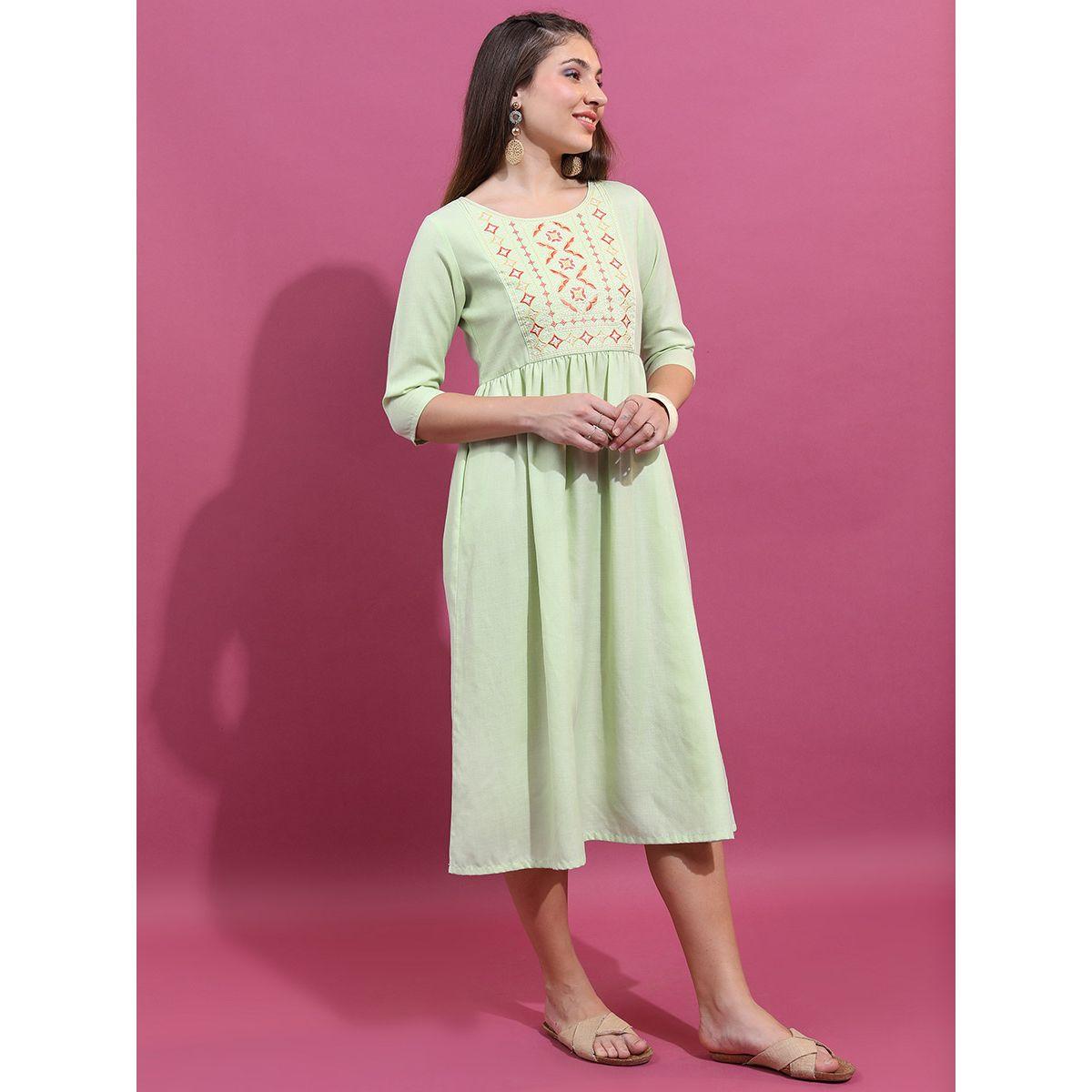 Vishudh X Styli Embroidered Yoke 3/4 Sleeve A-Line Midi Dress-women-clothing-dresses-image-5