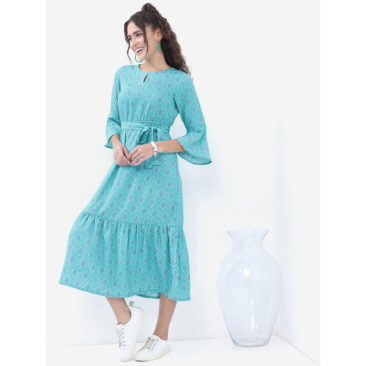 Vishudh X Styli Ditsy Print A-Line Midi Dress with Tie Belt-women-clothing-dresses-image-2