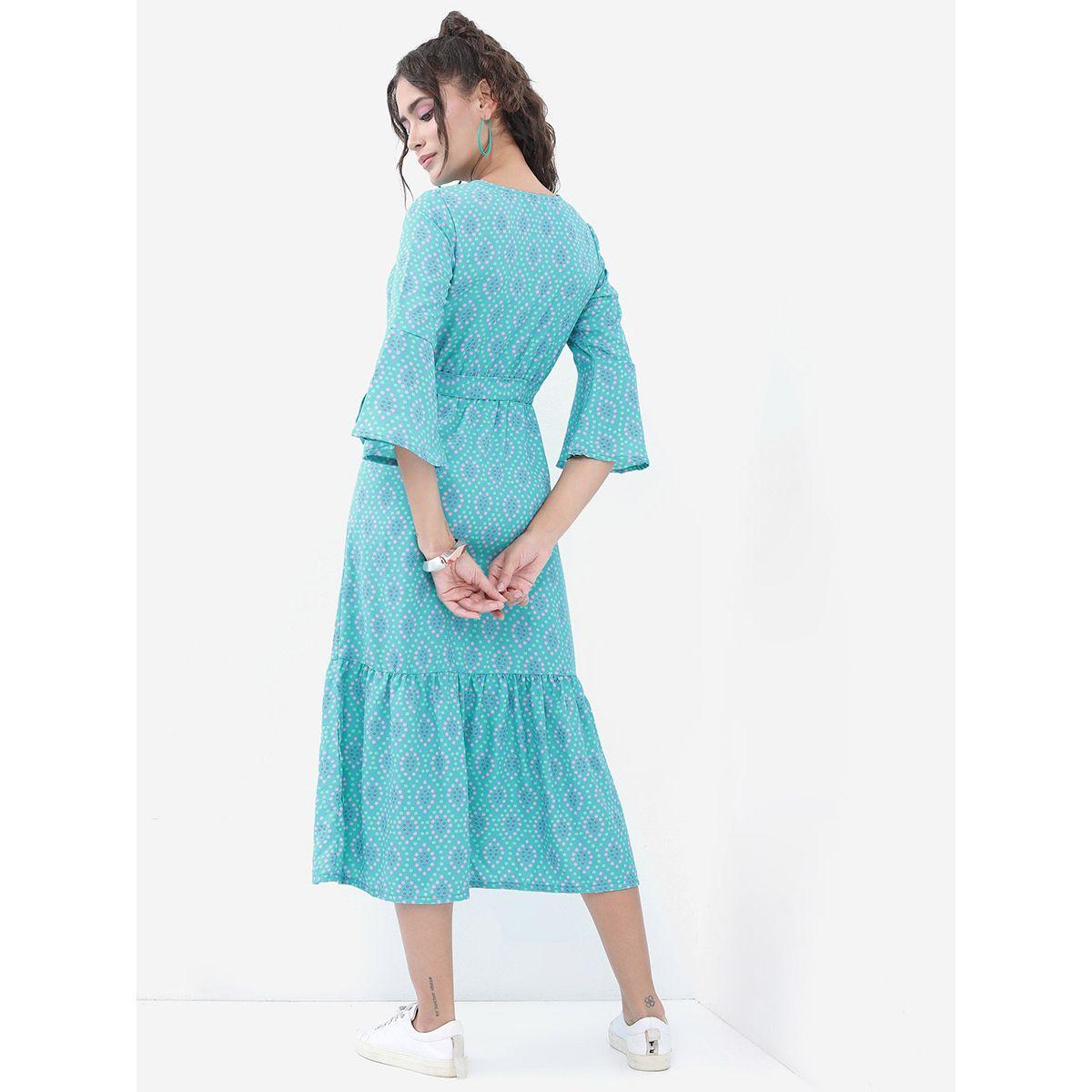Vishudh X Styli Ditsy Print A-Line Midi Dress with Tie Belt-women-clothing-dresses-image-3