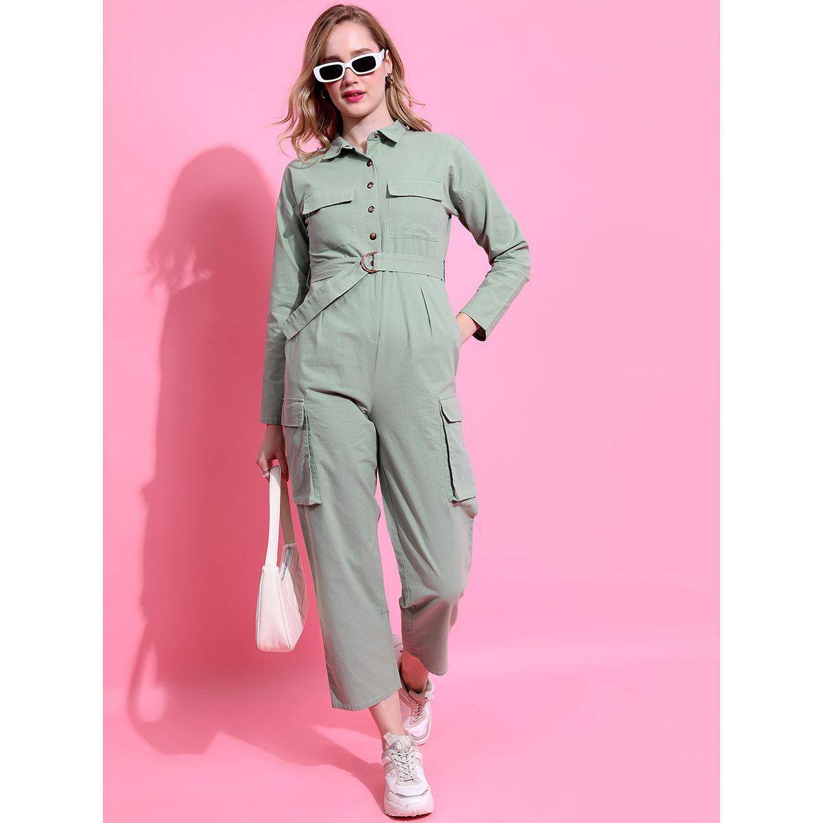 Tokyo Talkies X Styli Solid Collared Cargo Jumpsuit With Belt-women-clothing-jumpsuits-image-1