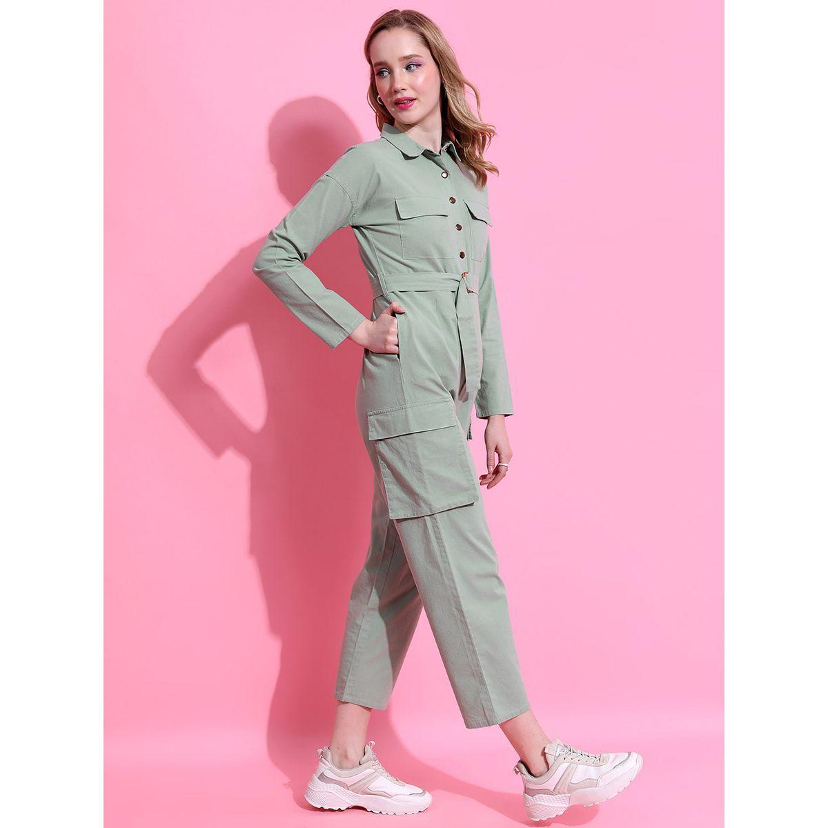 Tokyo Talkies X Styli Solid Collared Cargo Jumpsuit With Belt-women-clothing-jumpsuits-image-4