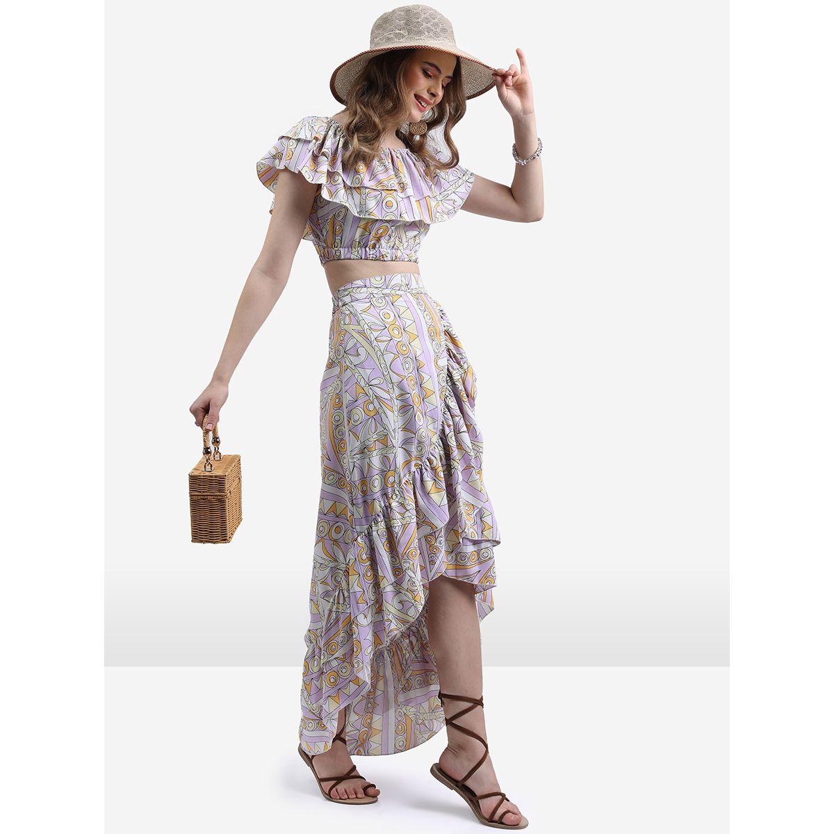 Ketch X Styli Printed Crop Top & Asymmetric Skirt Set With Ruffle Hem-women-clothing-coordsets-image-1