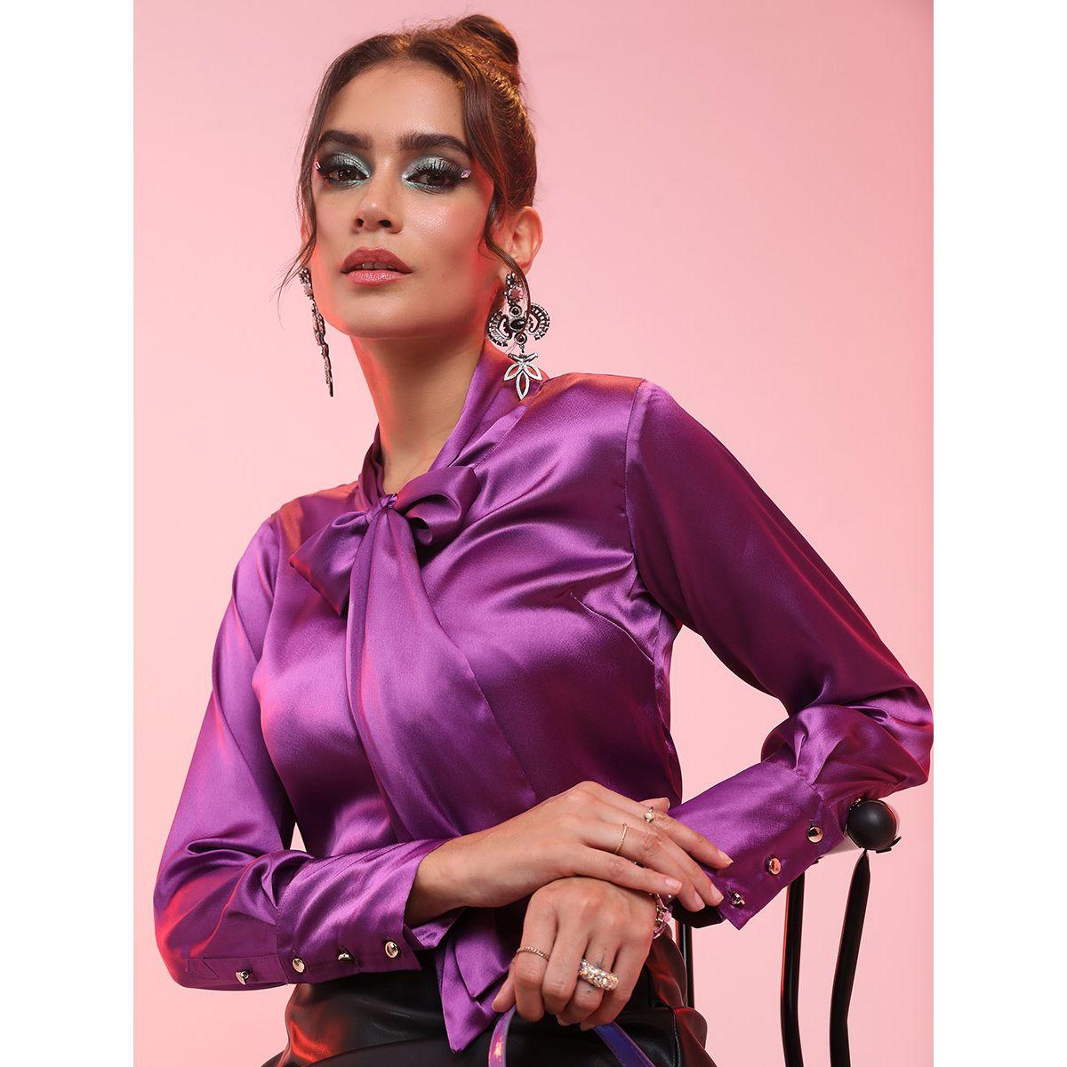 Ketch X Styli Tie-Up Bow Satin Button Cuffed Shirt-women-clothing-shirtsandblouses-shirts-image-4