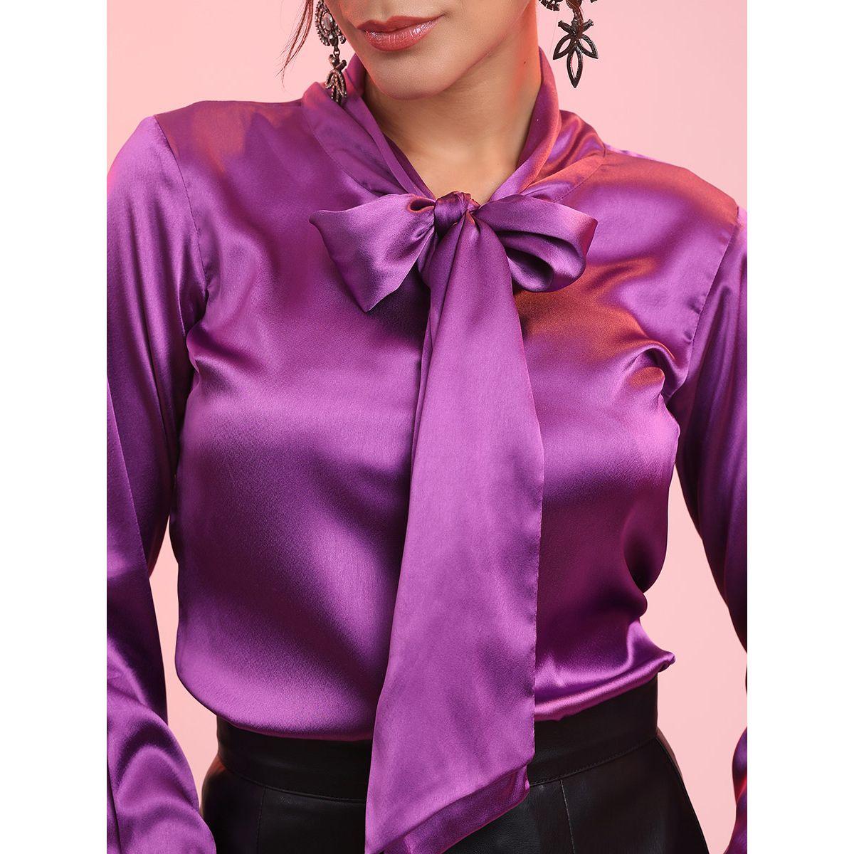 بلوزة ساتان مزينة بربطة فيونكة كيتش × ستايلي-women-clothing-shirtsandblouses-shirts-image-5