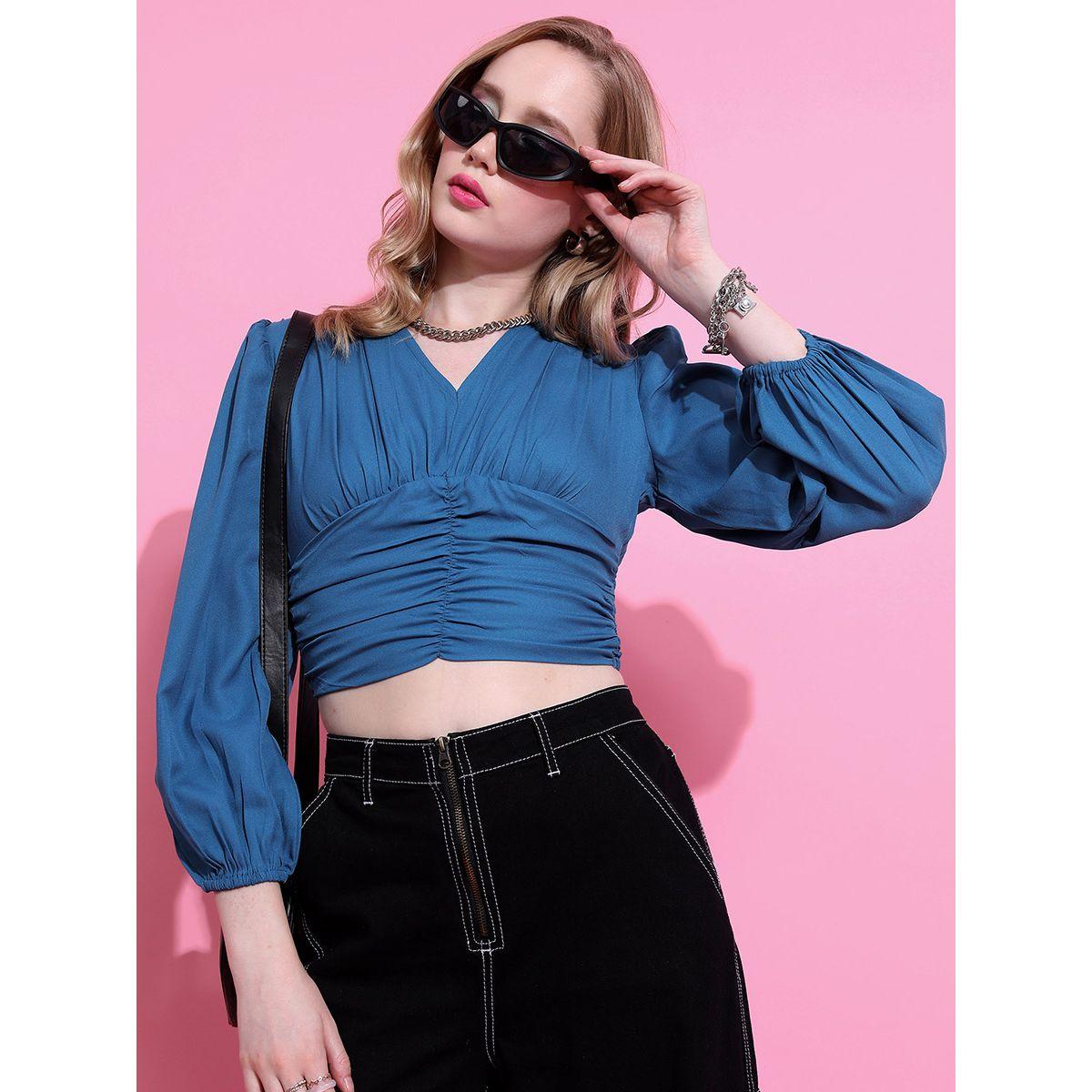 بلوزة قصيرة باكمام بالون كيتش × ستايلي-women-clothing-shirtsandblouses-blouses-image-1