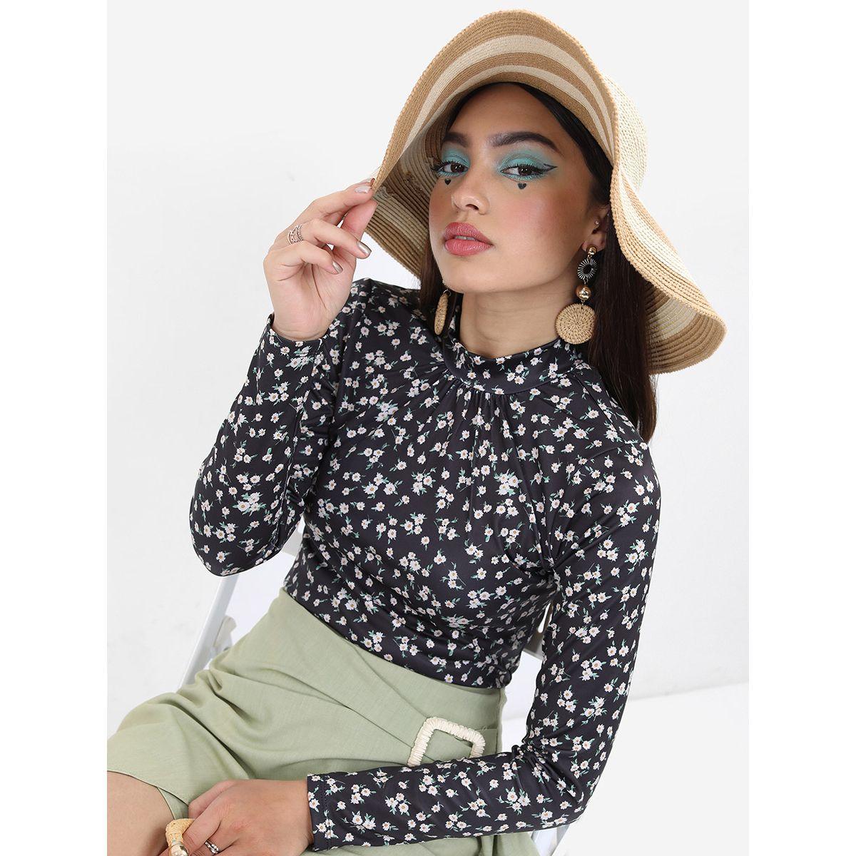 بلوزة بقصة سليم وياقة عالية كيتش × ستايلي-women-clothing-shirtsandblouses-blouses-image-1