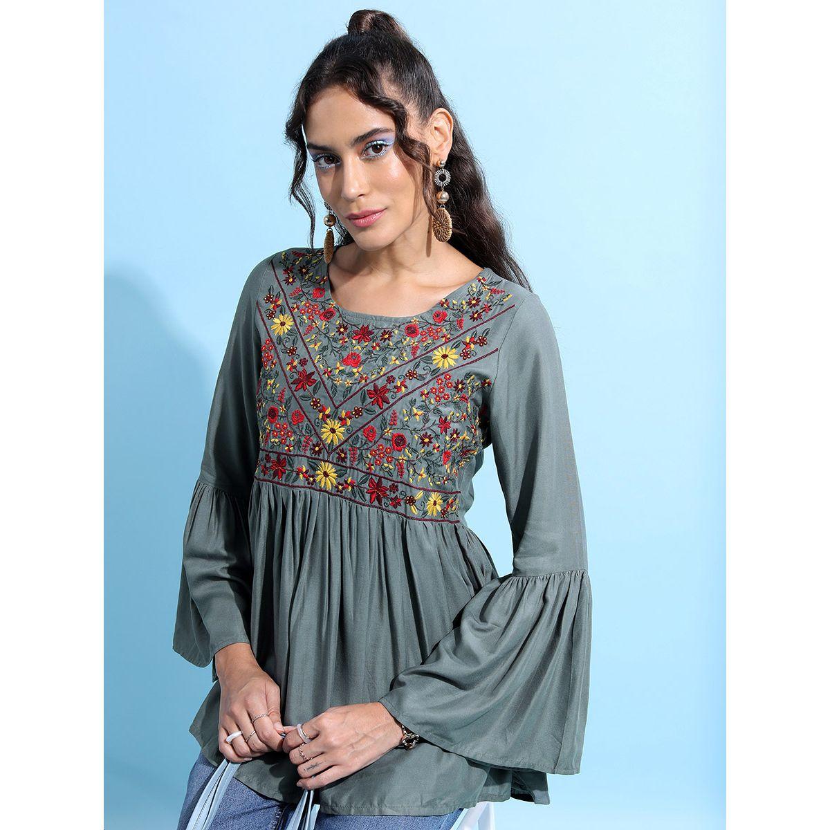 Tokyo Talkies X Styli Floral Embrioderd Empire Top With Bell Sleeves-women-clothing-shirtsandblouses-blouses-image-1