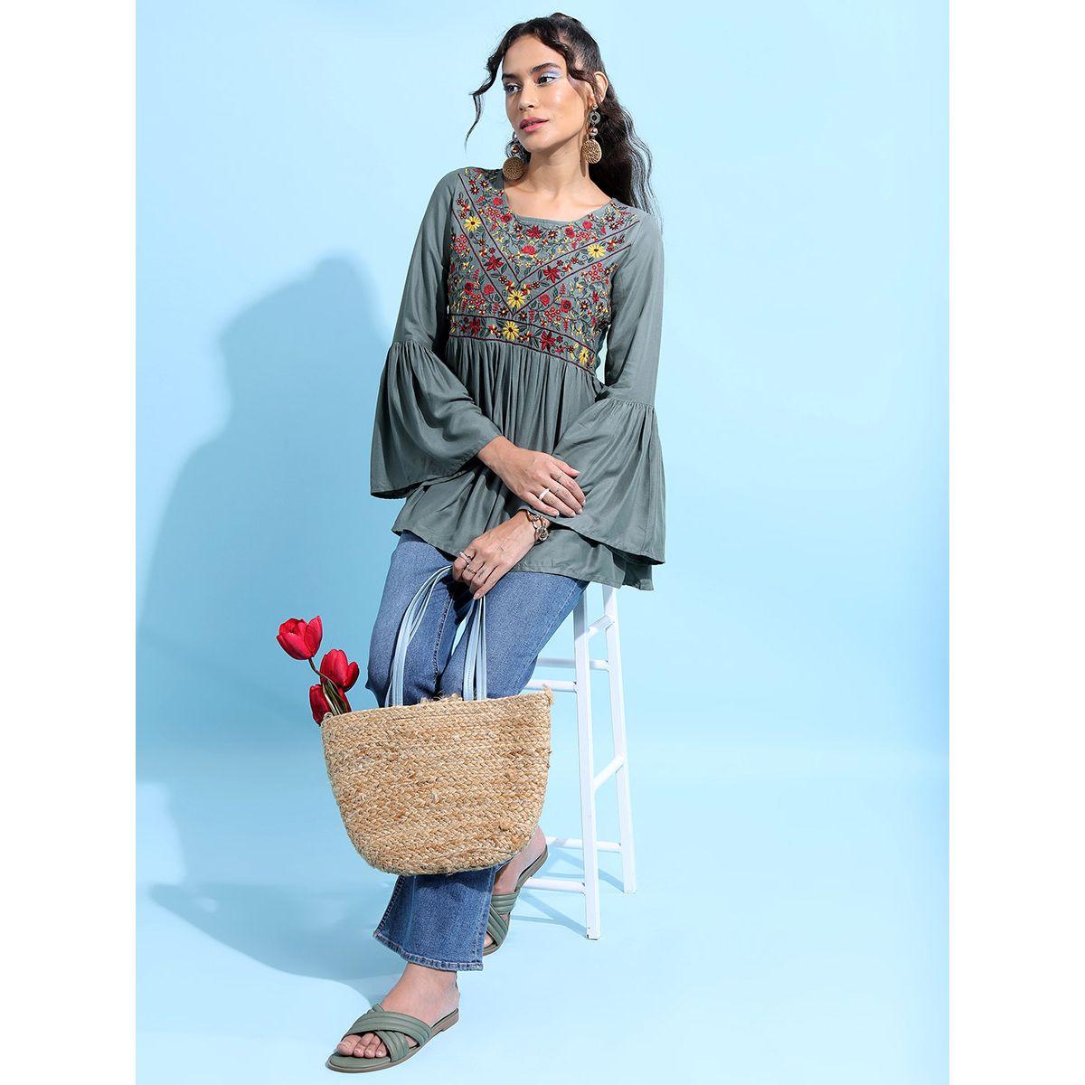 Tokyo Talkies X Styli Floral Embrioderd Empire Top With Bell Sleeves-women-clothing-shirtsandblouses-blouses-image-2