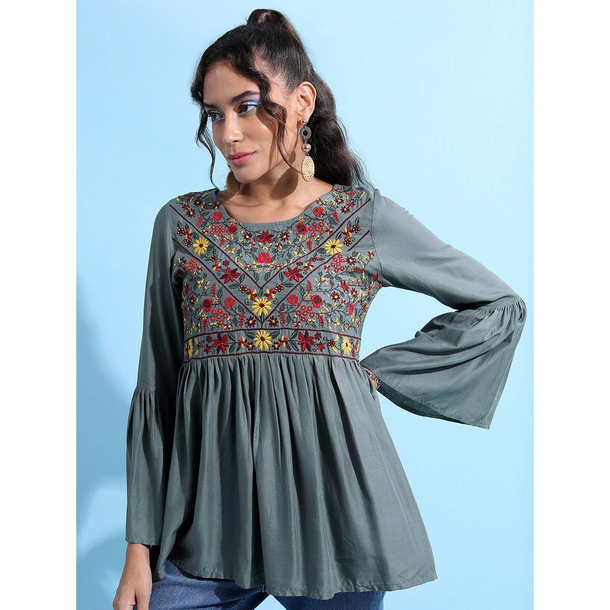 Tokyo Talkies X Styli Floral Embrioderd Empire Top With Bell Sleeves-women-clothing-shirtsandblouses-blouses-image-4