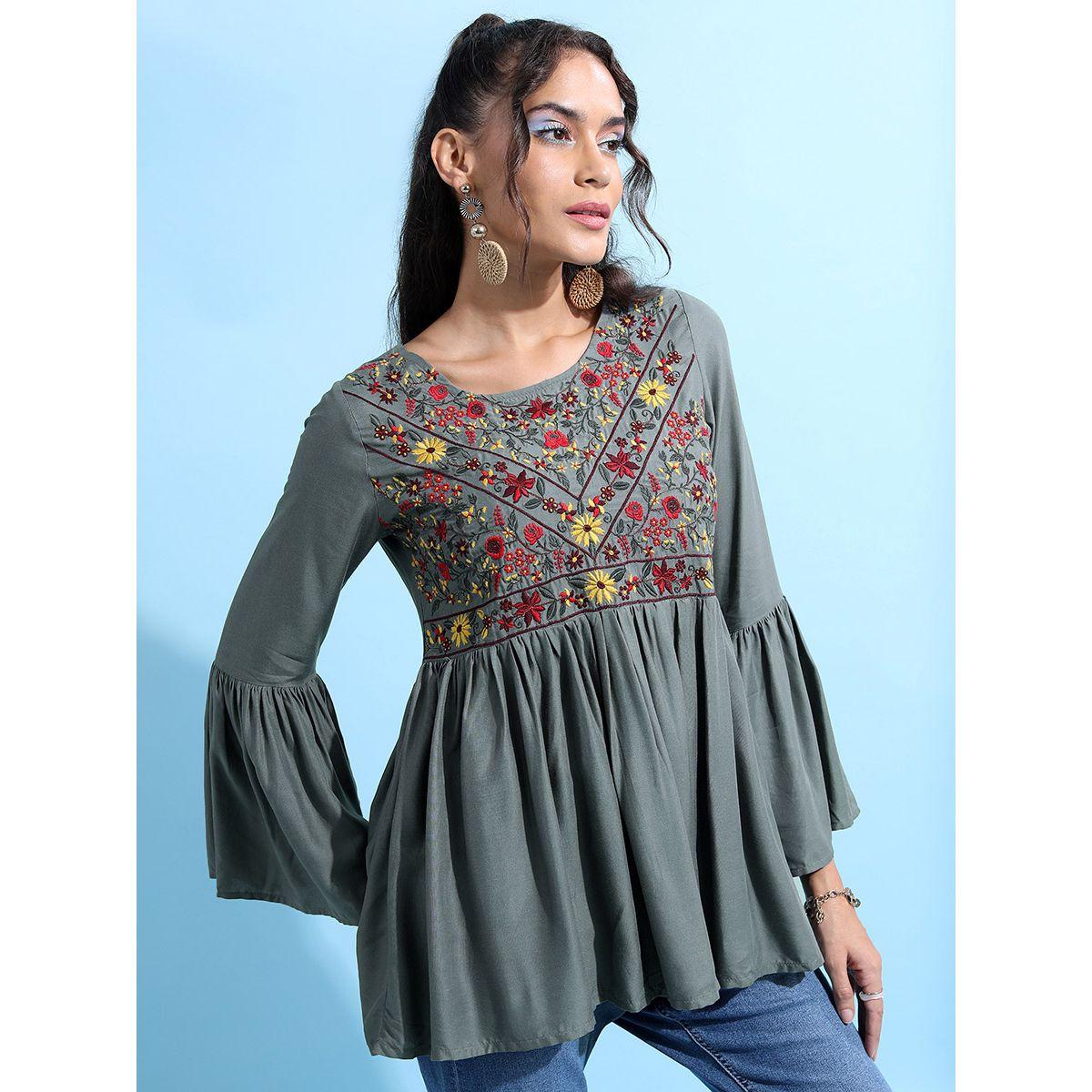 Tokyo Talkies X Styli Floral Embrioderd Empire Top With Bell Sleeves-women-clothing-shirtsandblouses-blouses-image-6