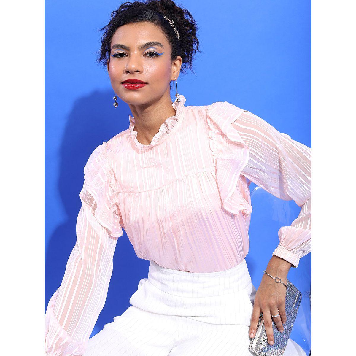 Tokyo Talkies X Styli Ruffle Neck Striped Top-women-clothing-shirtsandblouses-blouses-image-1