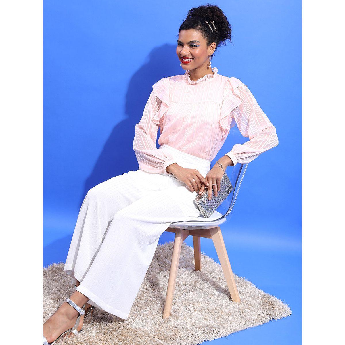 Tokyo Talkies X Styli Ruffle Neck Striped Top-women-clothing-shirtsandblouses-blouses-image-2