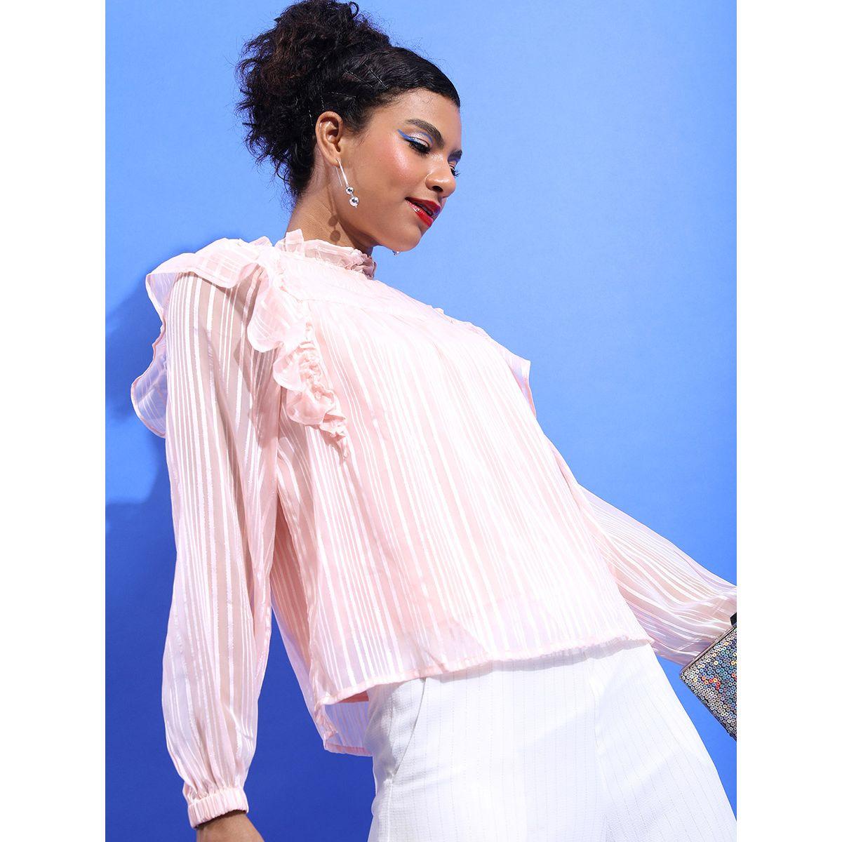 Tokyo Talkies X Styli Ruffle Neck Striped Top-women-clothing-shirtsandblouses-blouses-image-4