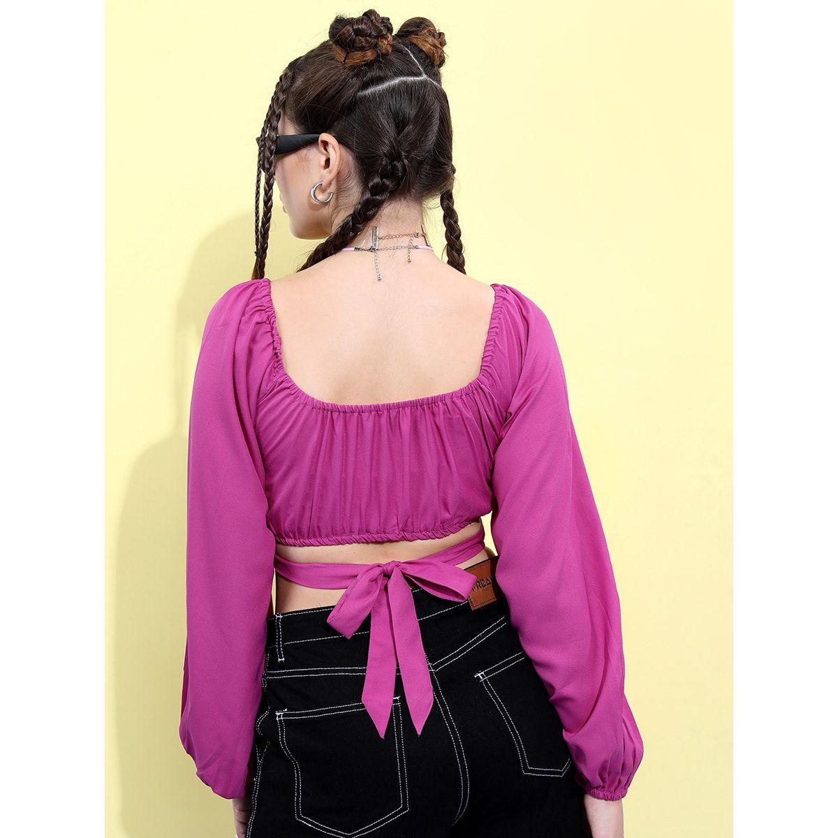 Tokyo Talkies X Styli Ruched Tie Up Crop Top-women-clothing-shirtsandblouses-blouses-image-3