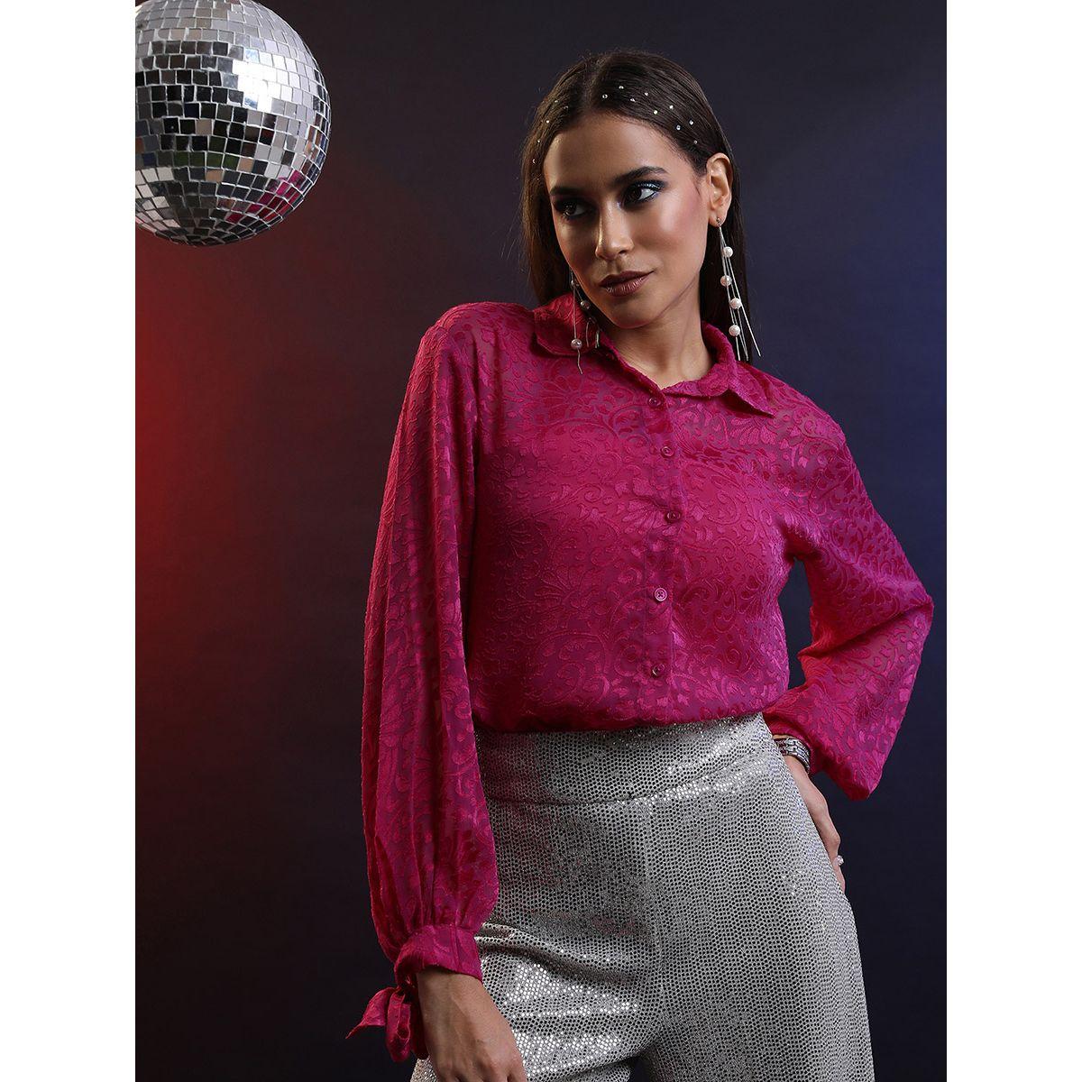 Tokyo Talkies X Styli Sheer Jacquard Button Up Shirt-women-clothing-shirtsandblouses-shirts-image-1