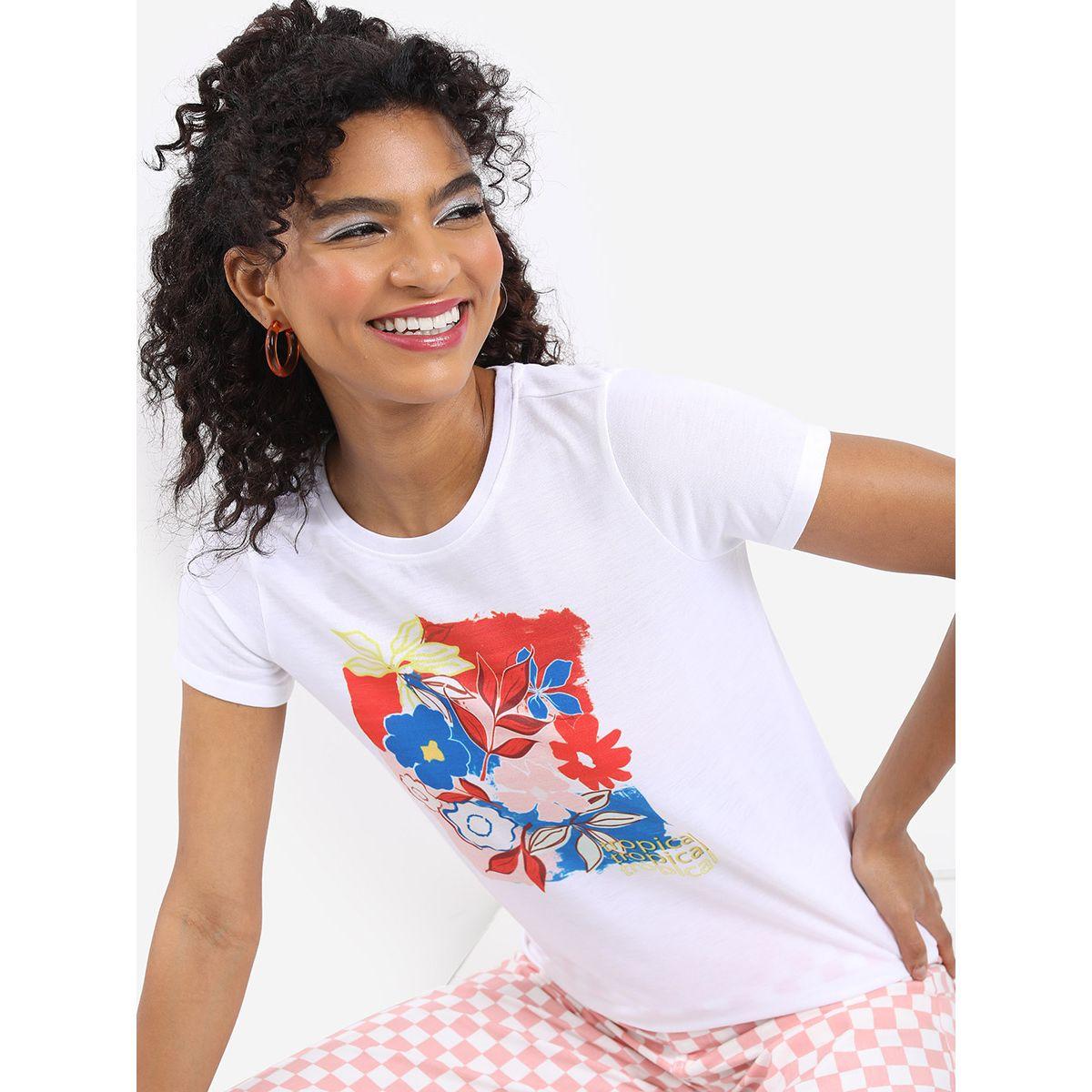 تيشيرت مطبع بطبعة زهور طوكيو توكيز × ستايلي-women-clothing-tshirts-image-1