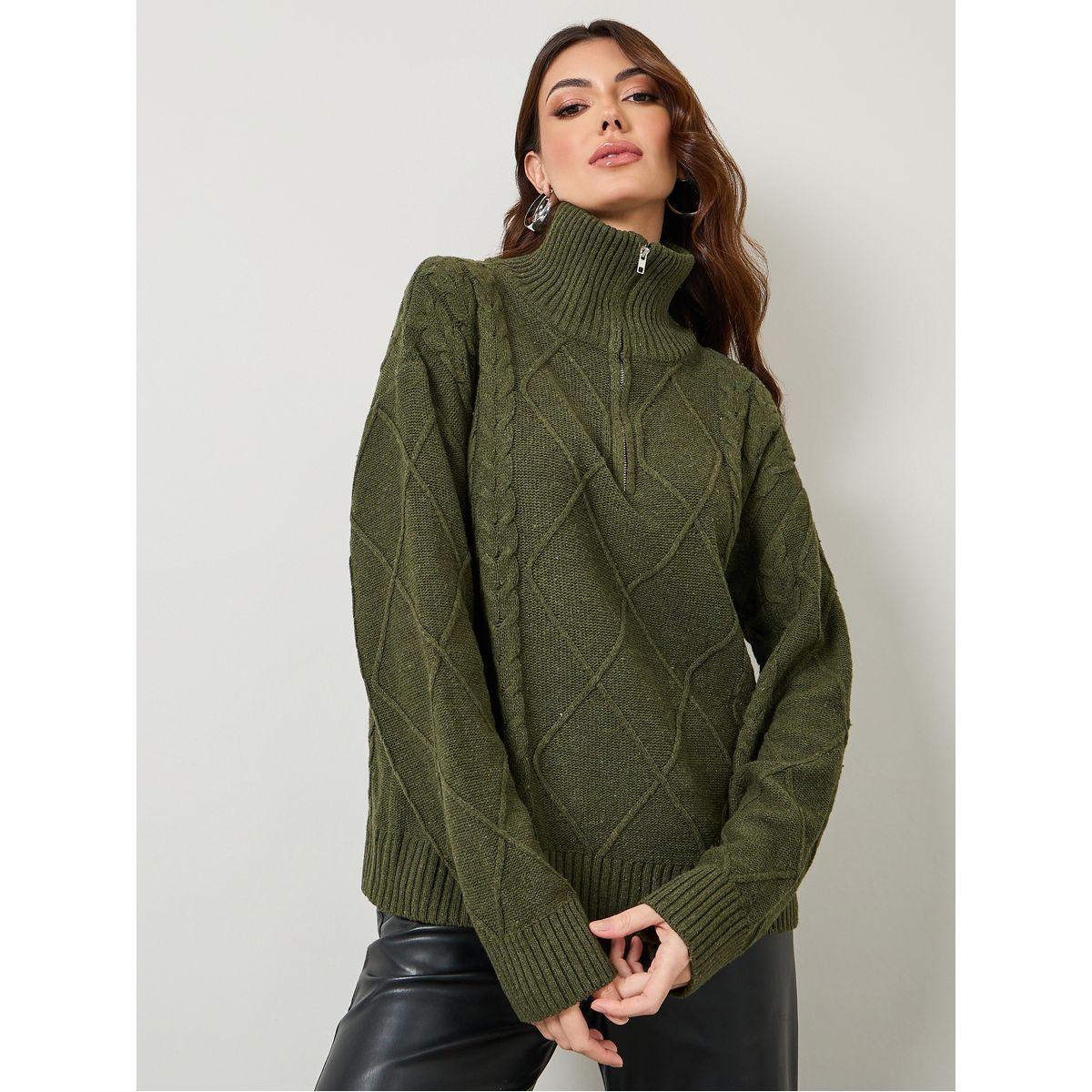 Styli Oversized Half Zip Cable Knit Sweater-women-clothing-cardigansandjumpers-jumpers-image-1