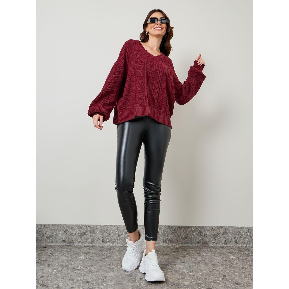 Styli Oversized V Neck Cable Knit Sweater-women-clothing-cardigansandjumpers-jumpers-image-2