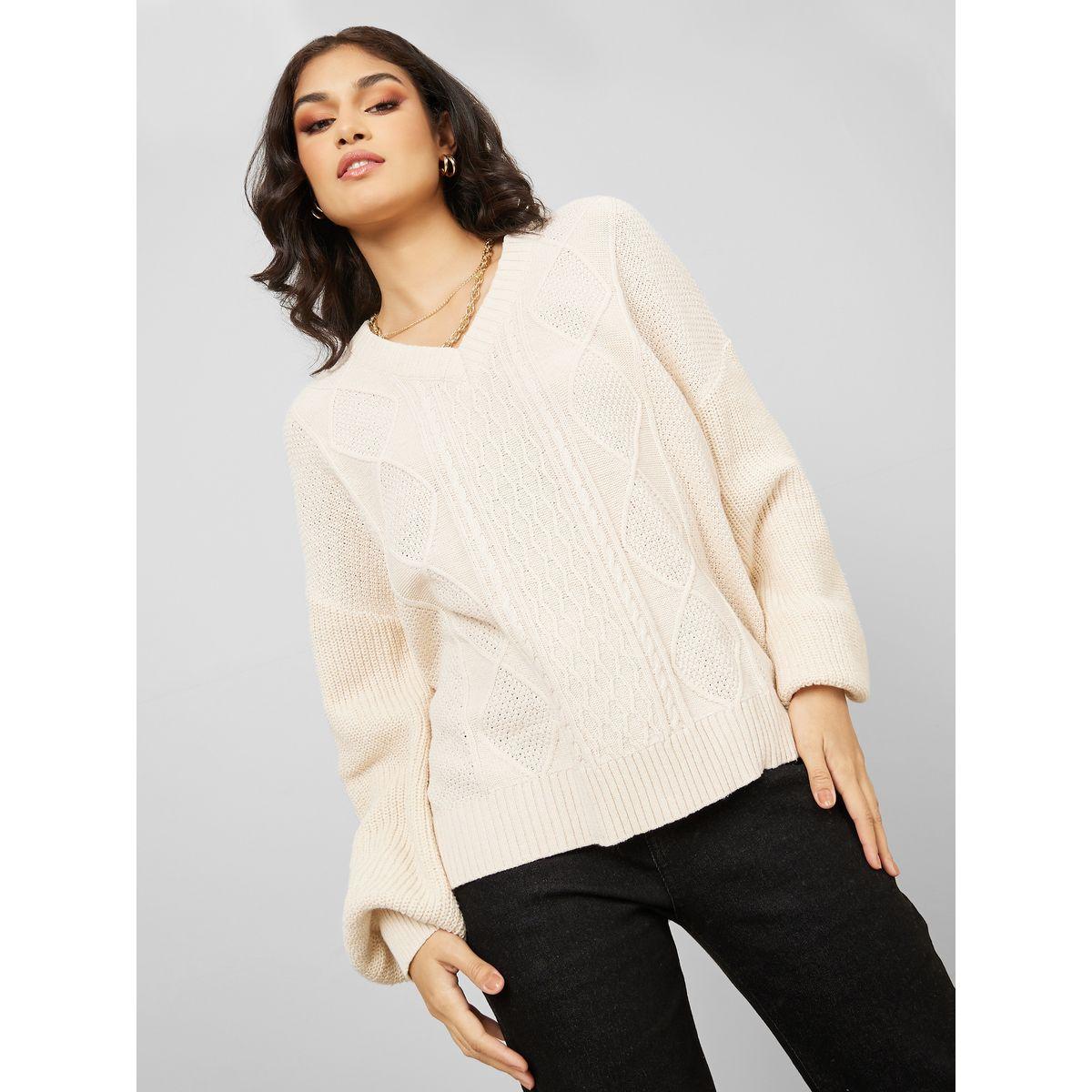 Styli Oversized V Neck Cable Knit Sweater-women-clothing-cardigansandjumpers-jumpers-image-2