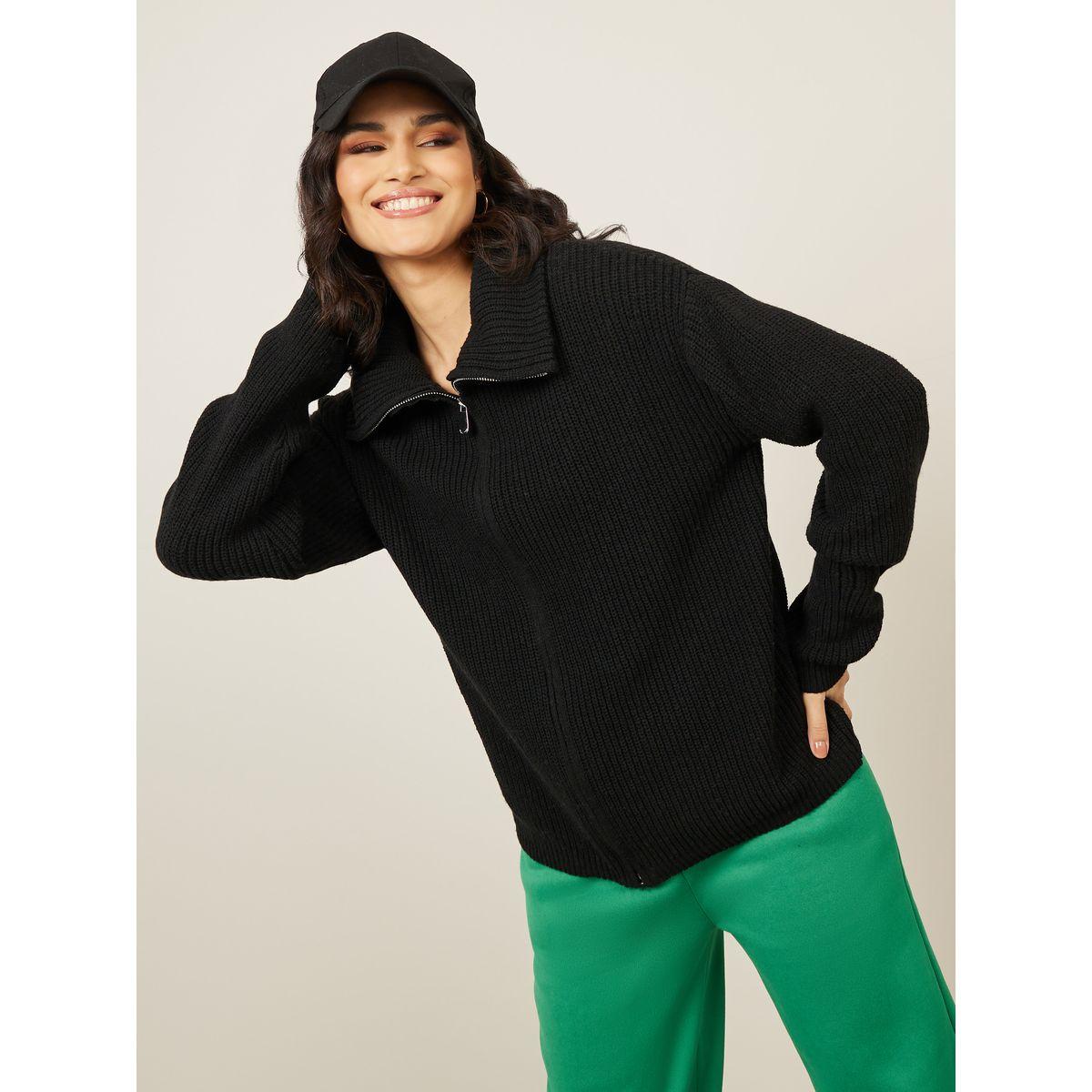Styli Regular Fit Chunky Knit Zip Through Cardigan-women-winterwear-cardigansandjumpers-cardigans-image-2
