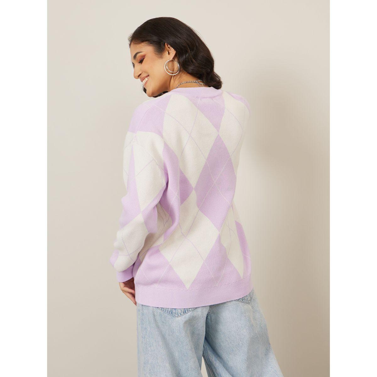 Styli Oversized Longline Argyle Pattern Sweater-women-clothing-cardigansandjumpers-jumpers-image-4