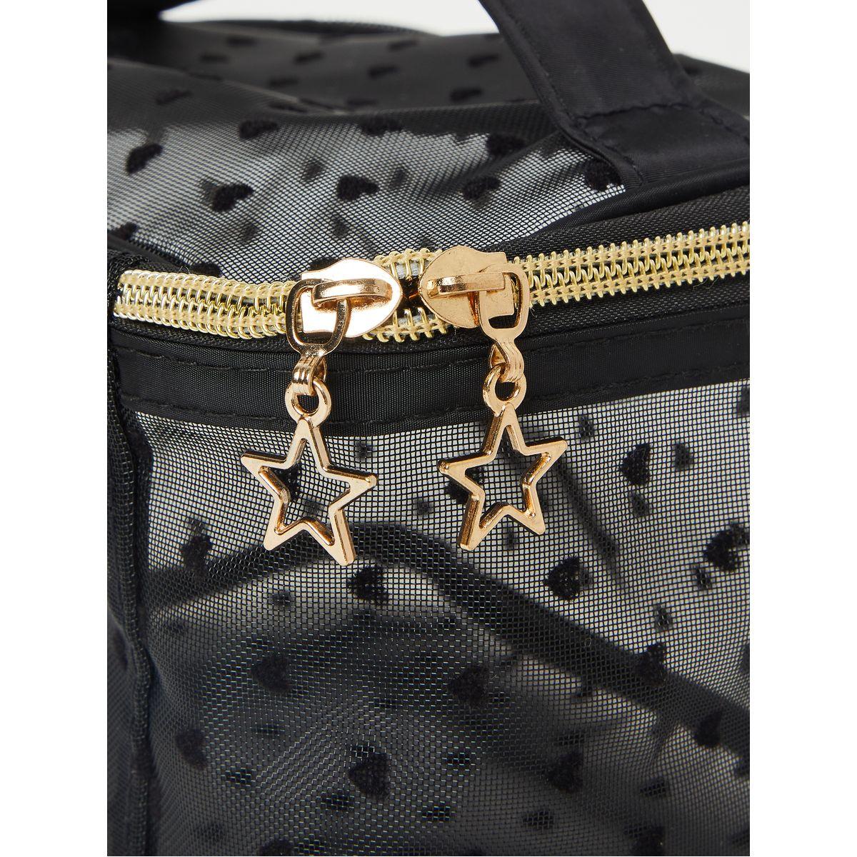 Styli Mesh Heart Print Star Drop Zip Washbag-travel-accessories-image-2