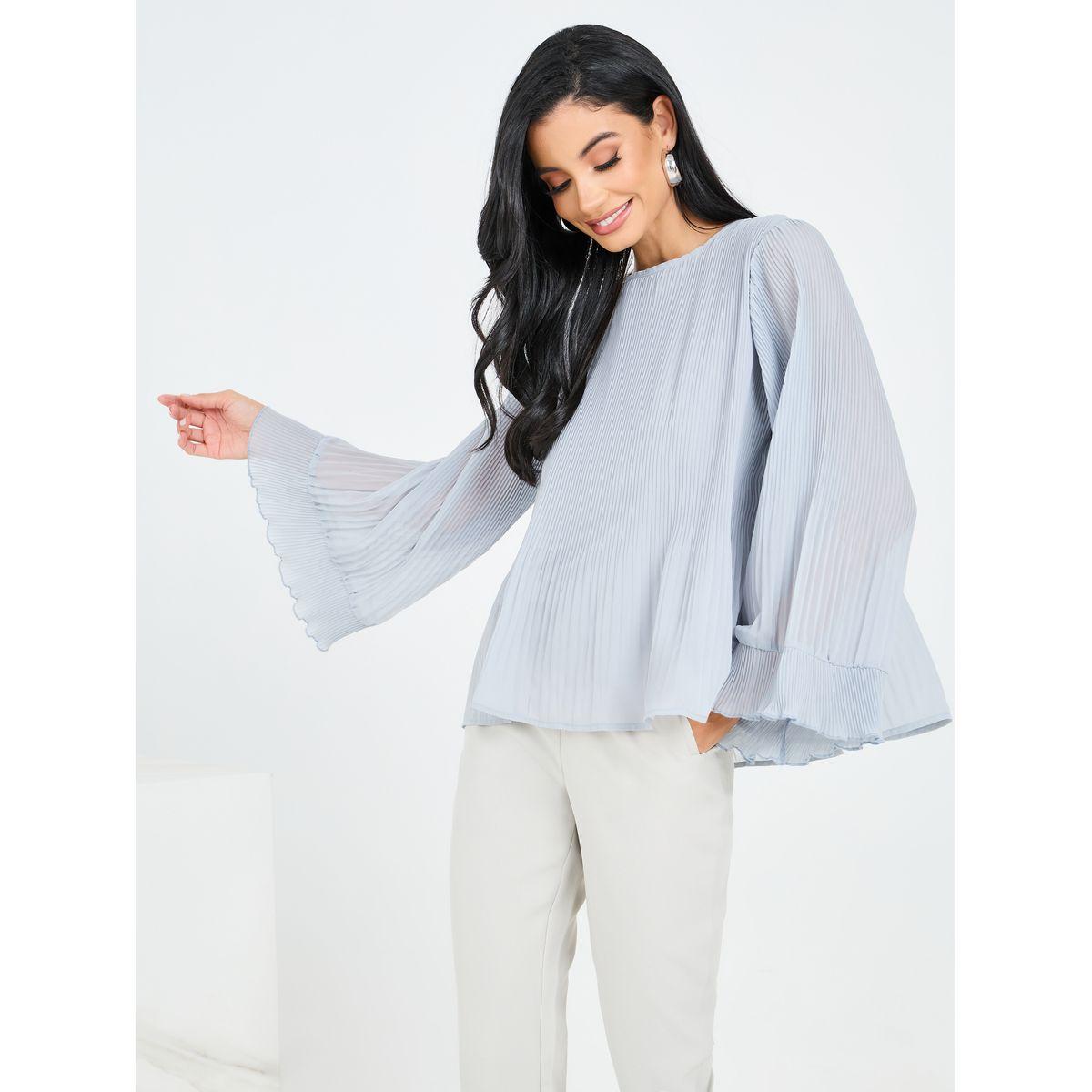 Styli Plisse Flute Sleeve Peplum Blouse-women-clothing-shirtsandblouses-blouses-image-1