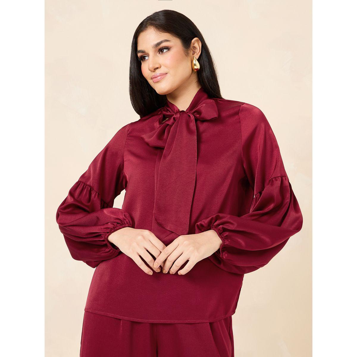 Styli Satin Tie-Up Neck Regular Fit Blouse-women-clothing-shirtsandblouses-blouses-image-2