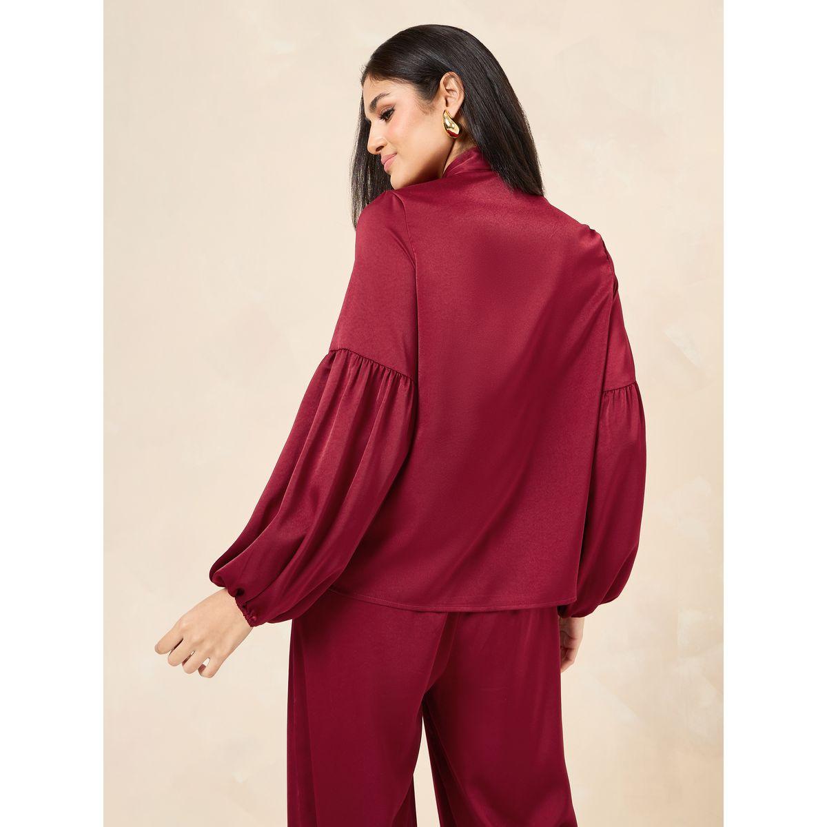 بلوزة ساتان مع ياقة بأربطة-women-clothing-shirtsandblouses-blouses-image-4