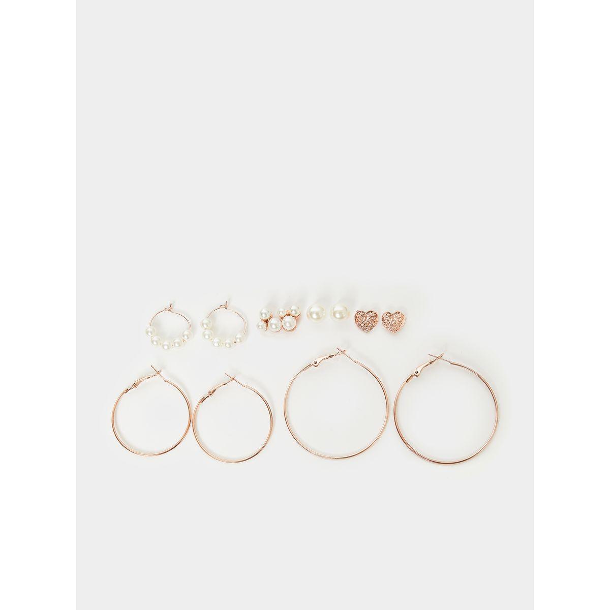 Styli Set of 6 - Faux Pearl & Big Hoop Earrings-women-watchesandjewellery-jewellery-earrings-image-1