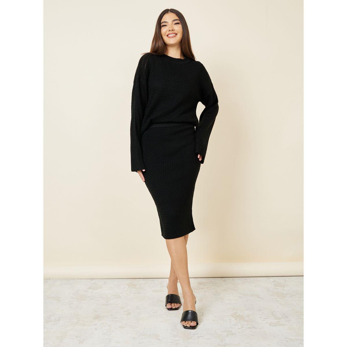 Styli Solid Cable Knit Top & Skirt Co-Ord-women-clothing-coordsets-image-2