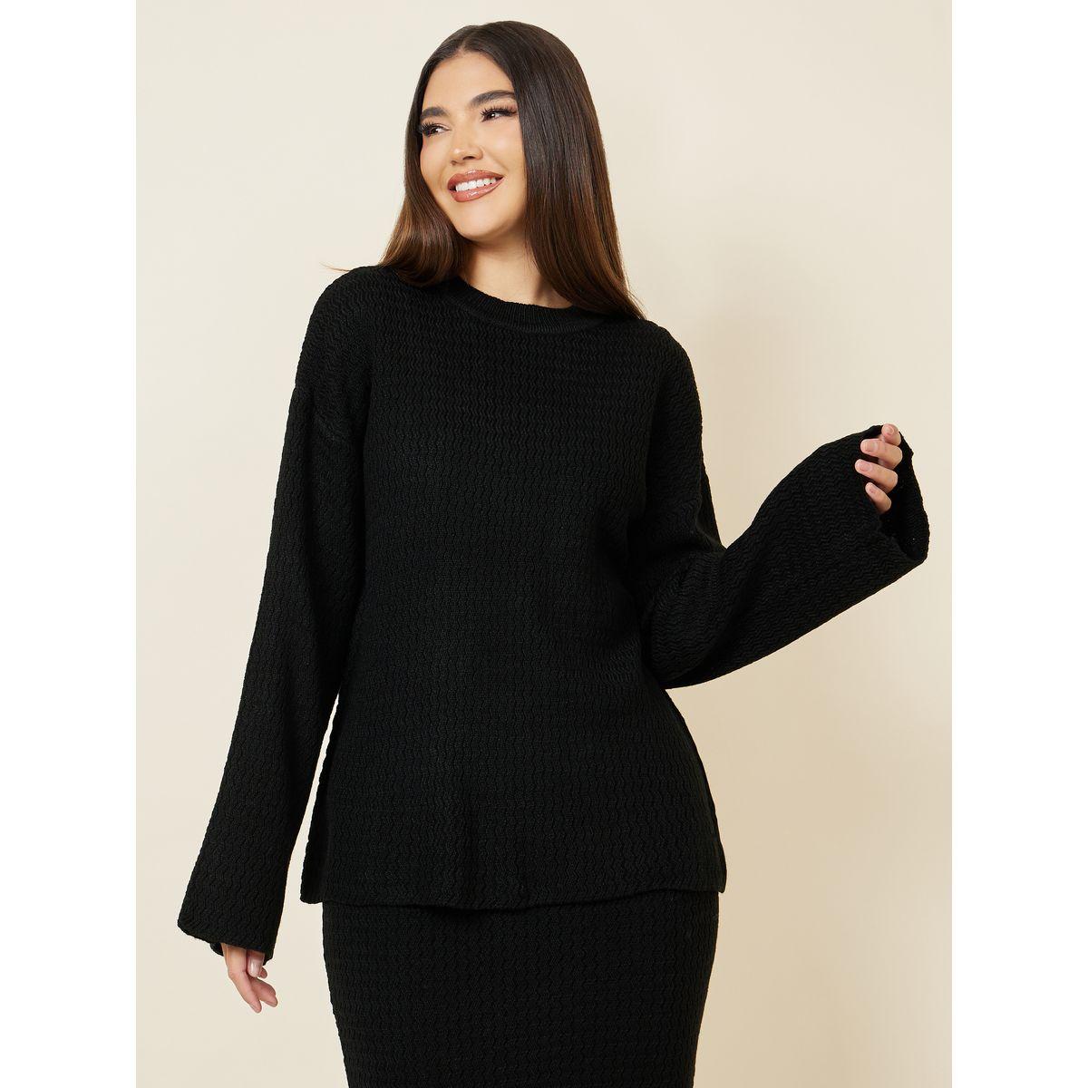 Styli Solid Cable Knit Top & Skirt Co-Ord-women-clothing-coordsets-image-3