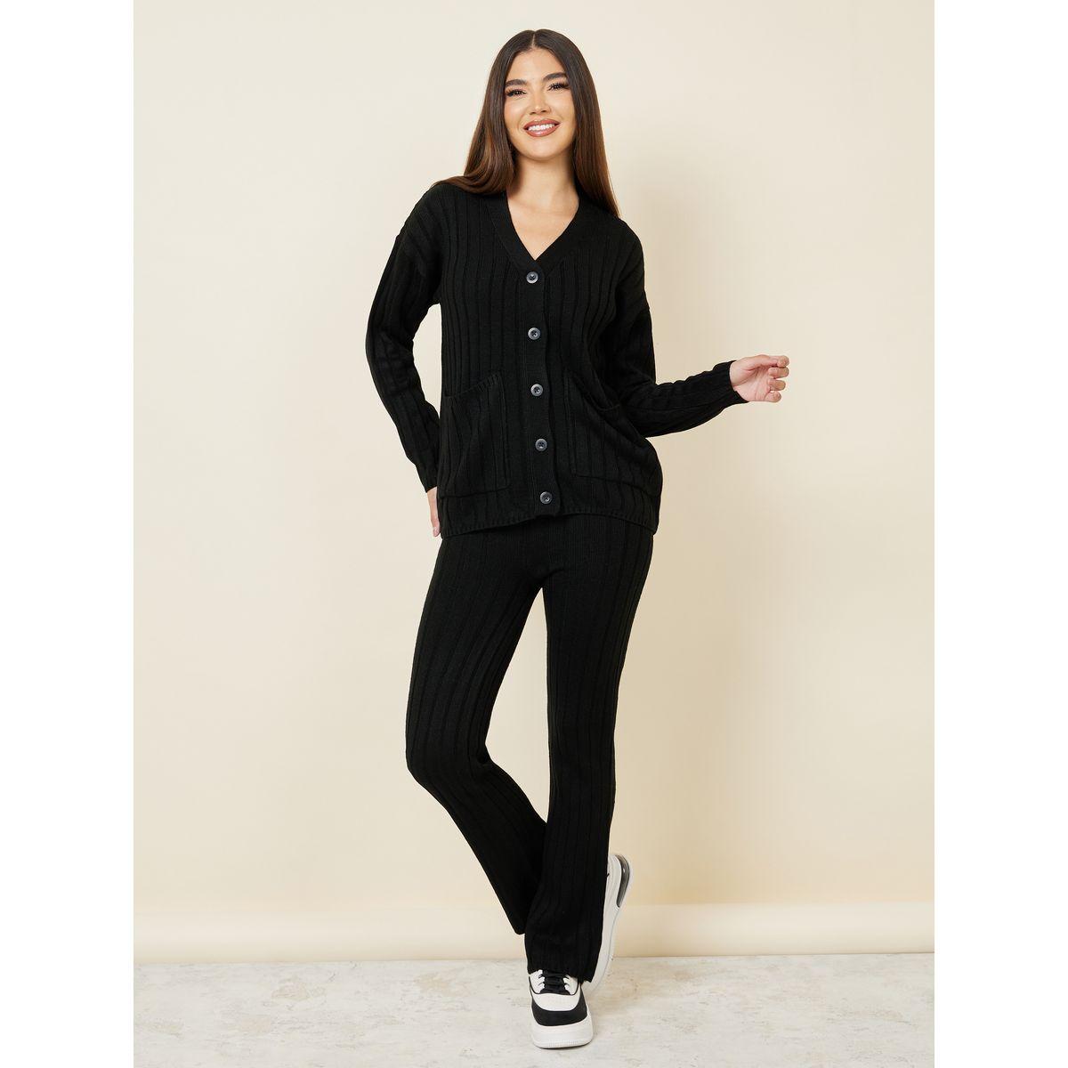 Styli Pocket Detail Knit Cardigan and Straight Leg Pant Set-women-clothing-coordsets-image-1