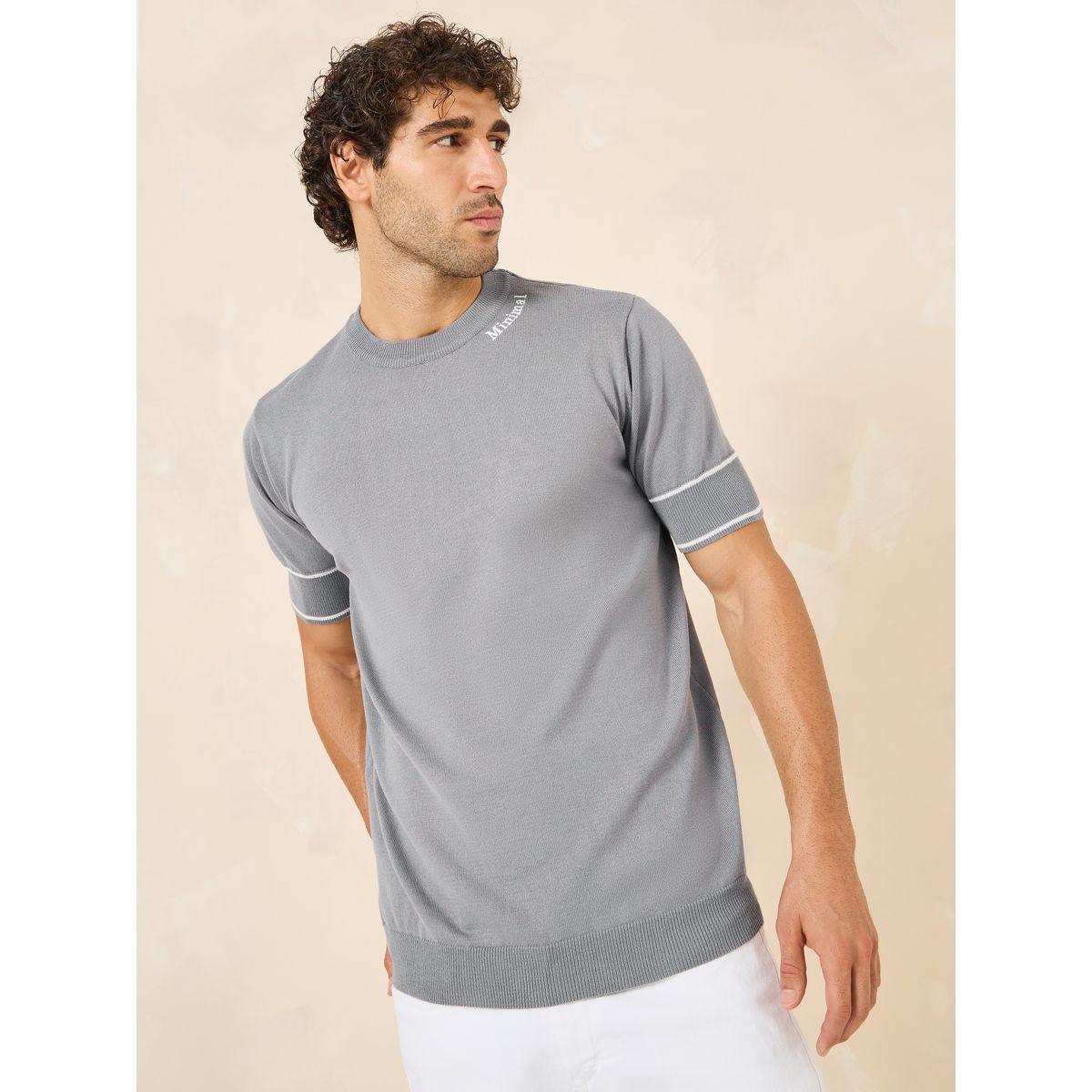 Styli Lightweight Knit Embroidery Text Regular Fit T-Shirt-men-clothing-tshirtsandpolos-tshirts-image-1