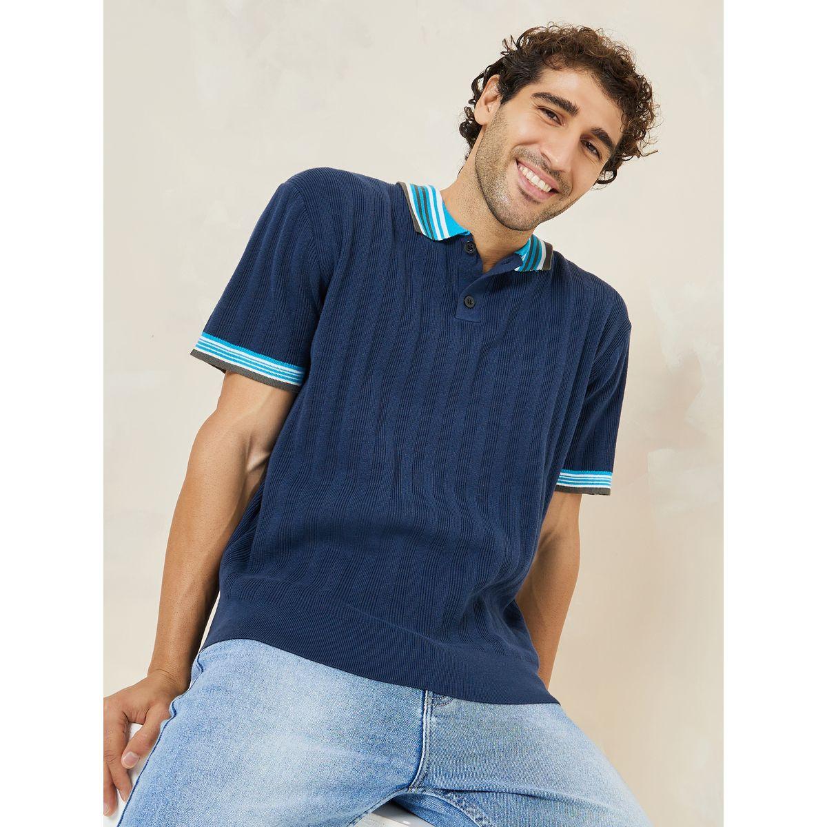 تيشيرت بولو واسع بتفاصيل محبوكة-men-clothing-tshirtsandpolos-polos-image-1