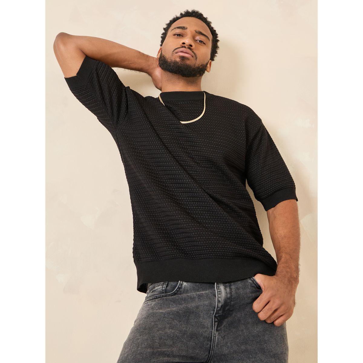 Styli Oversized Textured Knit Crew Neck T-Shirt-men-clothing-tshirtsandpolos-tshirts-image-3