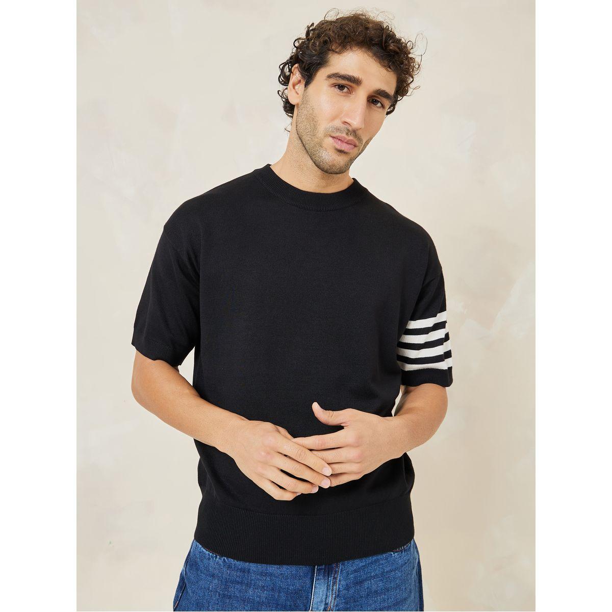 Styli Oversized Premium Knit Crew Neck T-Shirt With Sleeve Stripe Detail-men-clothing-tshirtsandpolos-tshirts-image-1