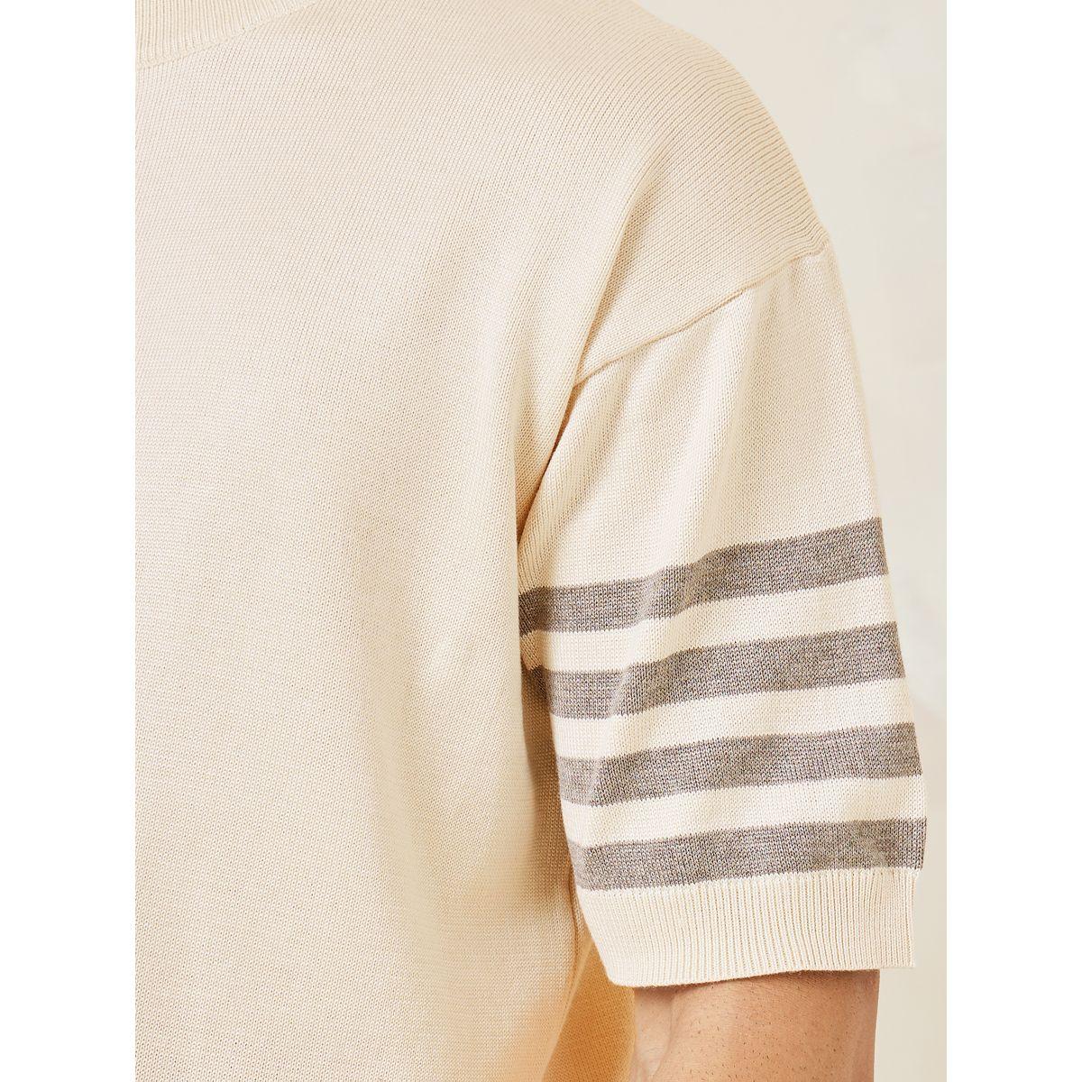 Styli Oversized Premium Knit Crew Neck T-Shirt With Sleeve Stripe Detail-men-clothing-tshirtsandpolos-tshirts-image-3